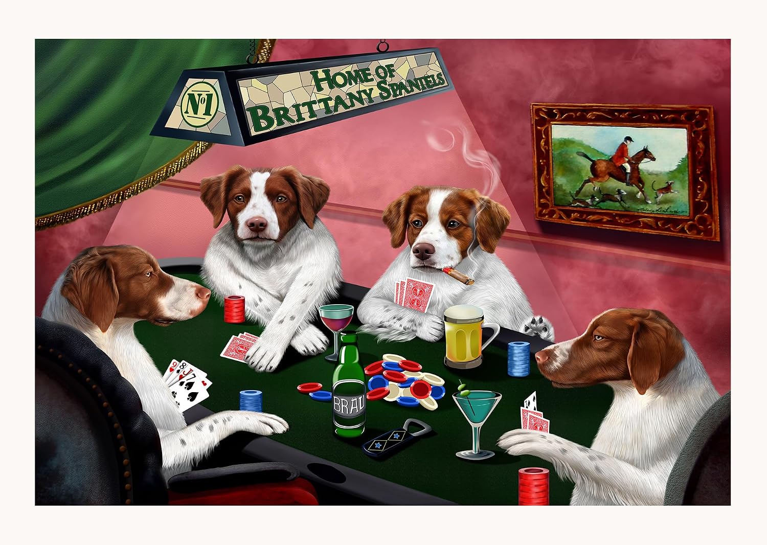 Doggie of the Day Brittany Spaniel Dogs Casino Night Wall Art, Flat Rolled Canvas Print Gift for Man Cave, Funny Pet Lover Dogs Playing Poker Wall Decor for Game Room - Flat Rolled Canvas, 8" x 10"