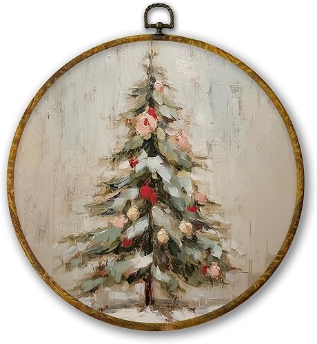Mcehtle Decoración de pared vintage para árbol de Navidad, impresiones en lienzo enmarcadas para árbol de Navidad de invierno de 10 x 10 pulgadas,