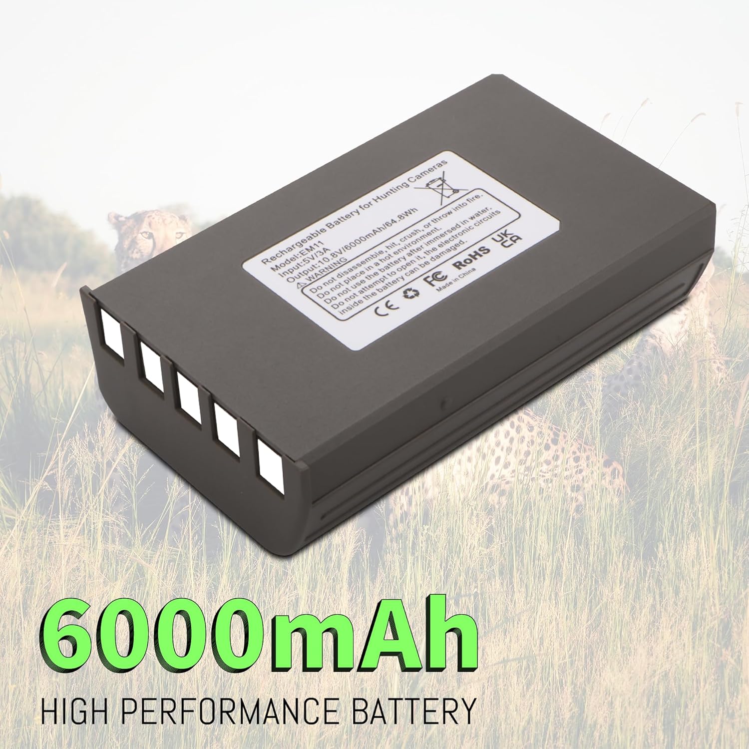 Rechargeable Extended Camera Battery Pack Compatible for Steahlt Cam Trail Camera Flashback Deceptor MAX Fusion and Connect MAX LED Battery Meter Type-C Fast Charging 2-Pack 6000Mah EM11 battery