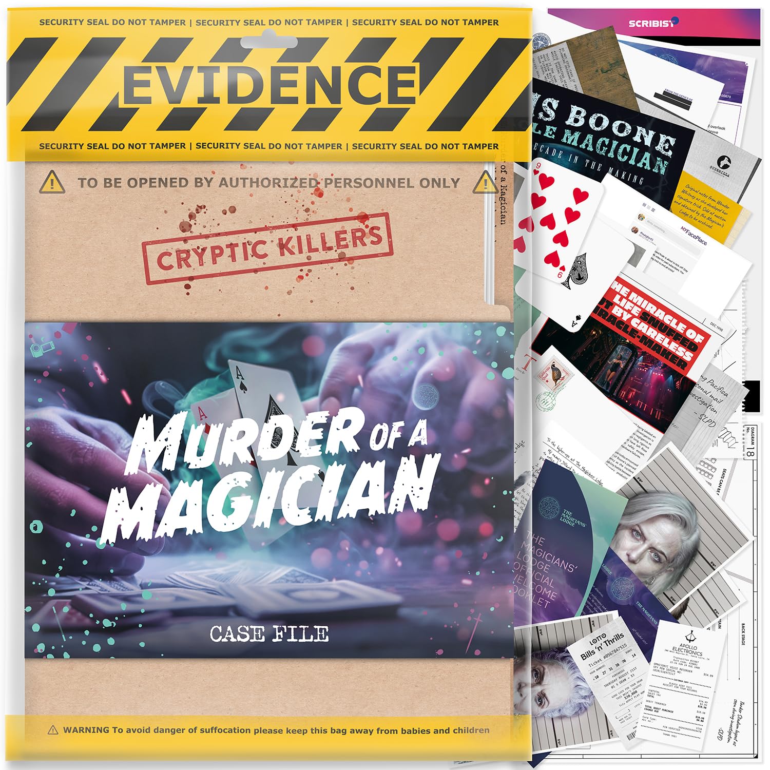 Unsolved murder mystery game - Cold Case Files Investigation - CRYPTIC KILLERS - Detective clues/evidence - Solve the crime - For individuals, date nights & party groups - "Murder of a Magician"