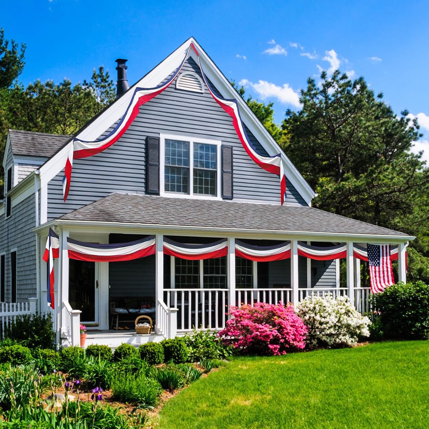 2 Pack American Bunting Flags 2x20 Ft Red,White & Blue Stripe Flags Outside Banners Decorations Outdoor Home Garden Porch USA Patriotic Flag for Garage,Competition,Anniversaries Decoration.