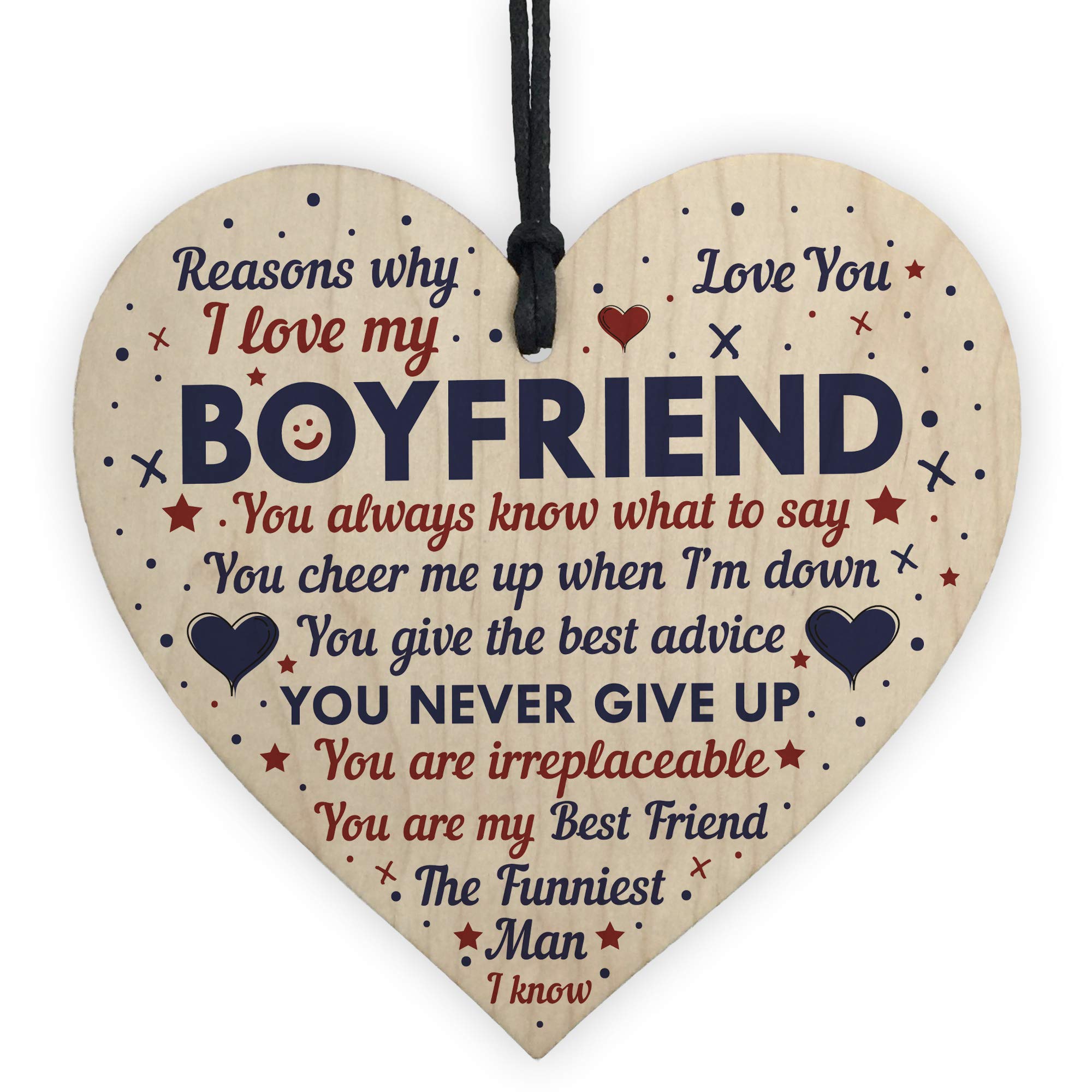 RED OCEAN Perfect Valentines For Your Boyfriend Wooden Heart Anniversary For Your Boyfriend Keepsake Plaque Romantic