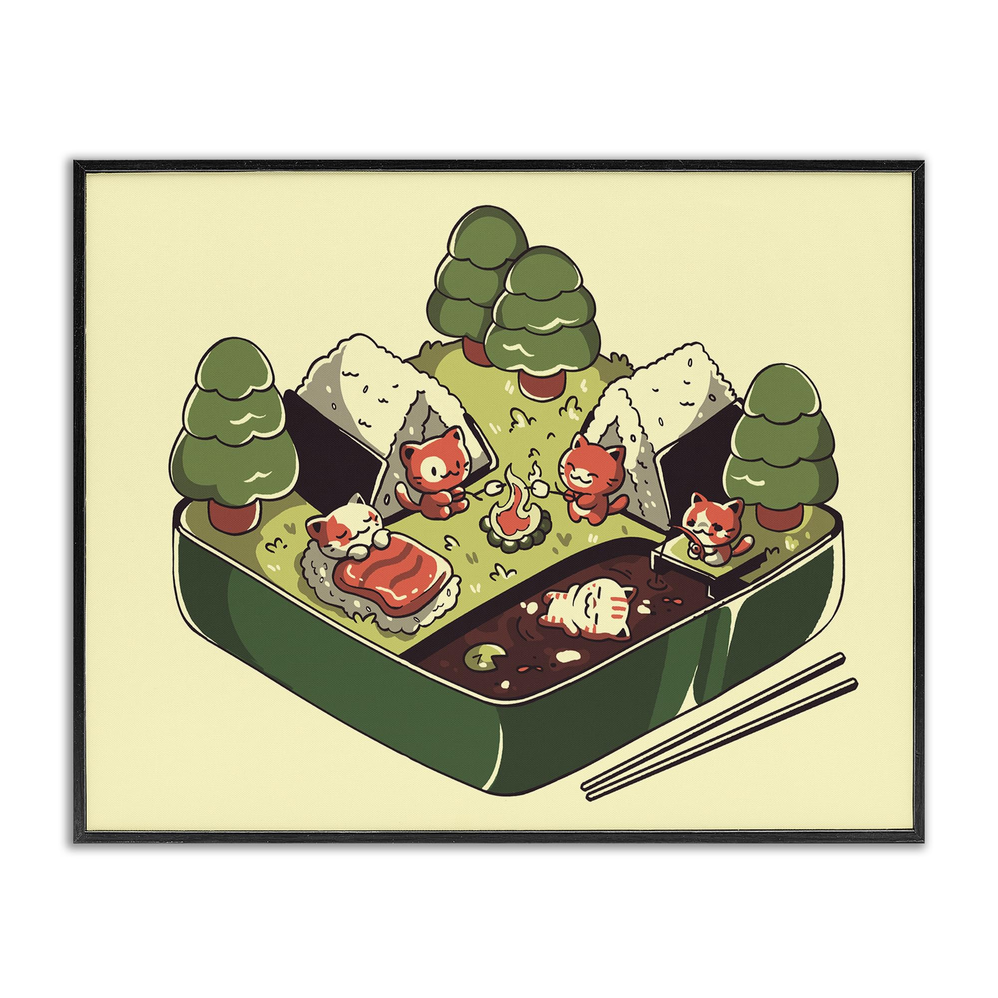 Stupell Industries Midnight Black (Textured) Kawaii Sushi Camp Bento Playful, 24 X 30 Inch Framed Giclée Print