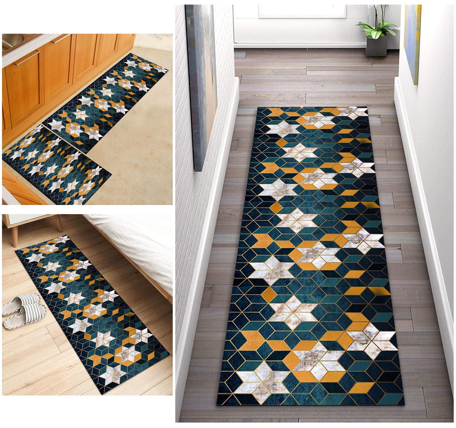 Dywan chodnik na korytarz geometryczny antypoślizgowy, chodnik kuchenny dywan poliester nadaje się do prania w korytarzu, kuchni, sypialni, salonu, szerokość 60 cm/80 cm/90 cm/100 cm (rozmiar: 80 x 300 cm)