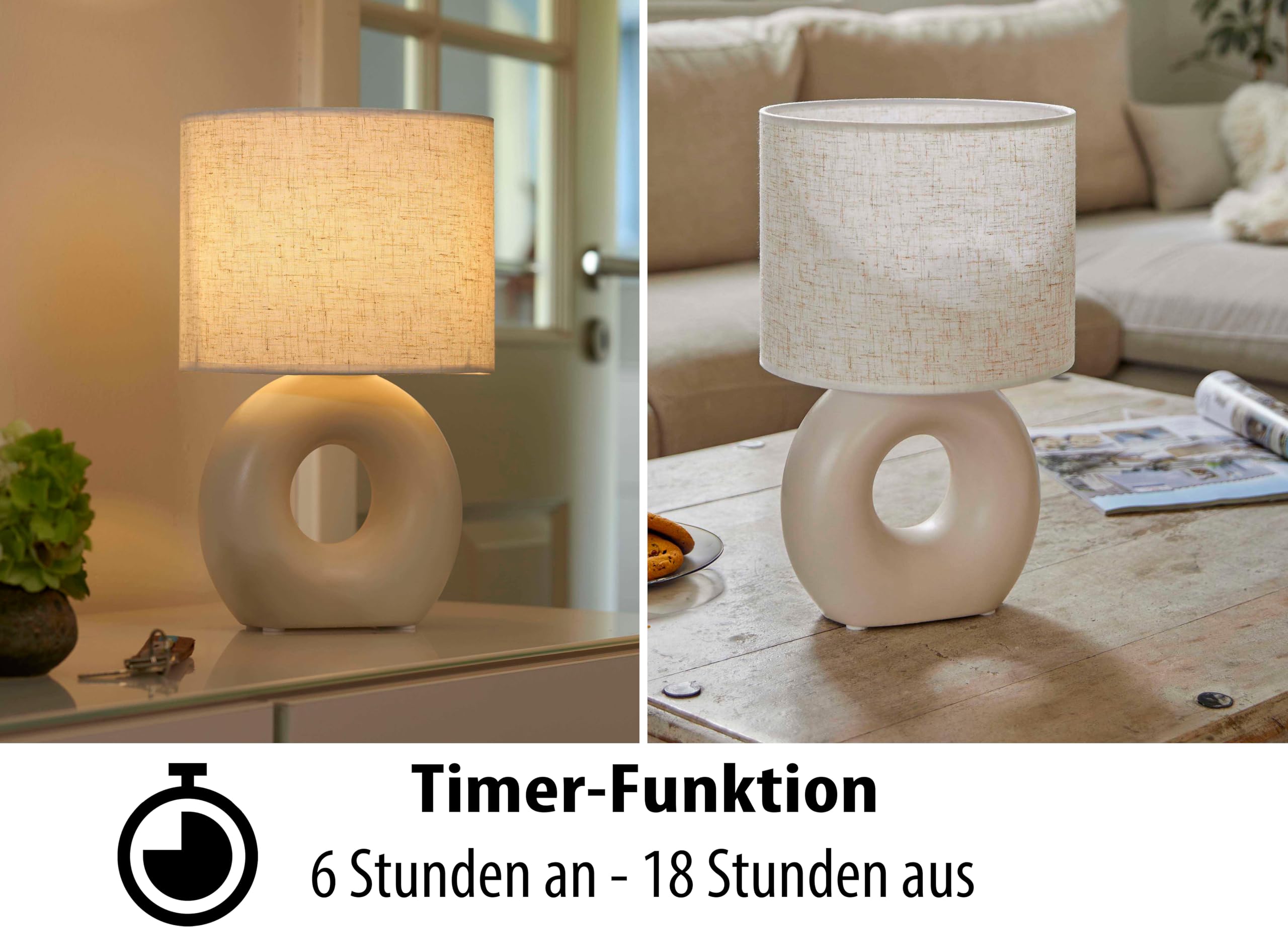 Northpoint LED Batterie Tischleuchte Innen & Außen mit Timerfunktion IP44 Warmweißes Licht 3000K Kabellos Wetterfest (beige-weiß)
