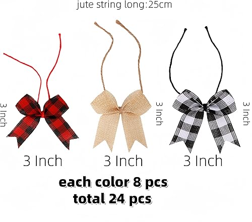 Miniatura 10 de Meseey 24 Pcs 3 Inch Mini Burlap Ribbon Bow Smal Bows for Applique Embellishment Crafts Sewing Scrapbook Wedding Christmas Halloween Thanksgiving