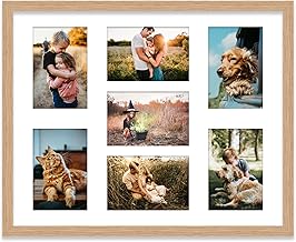20x16 Inch 7 Opening Photo Collage Frame, Display Seven 6x4 Inch Photos, Multi Aperture Family Picture Frame, Oak