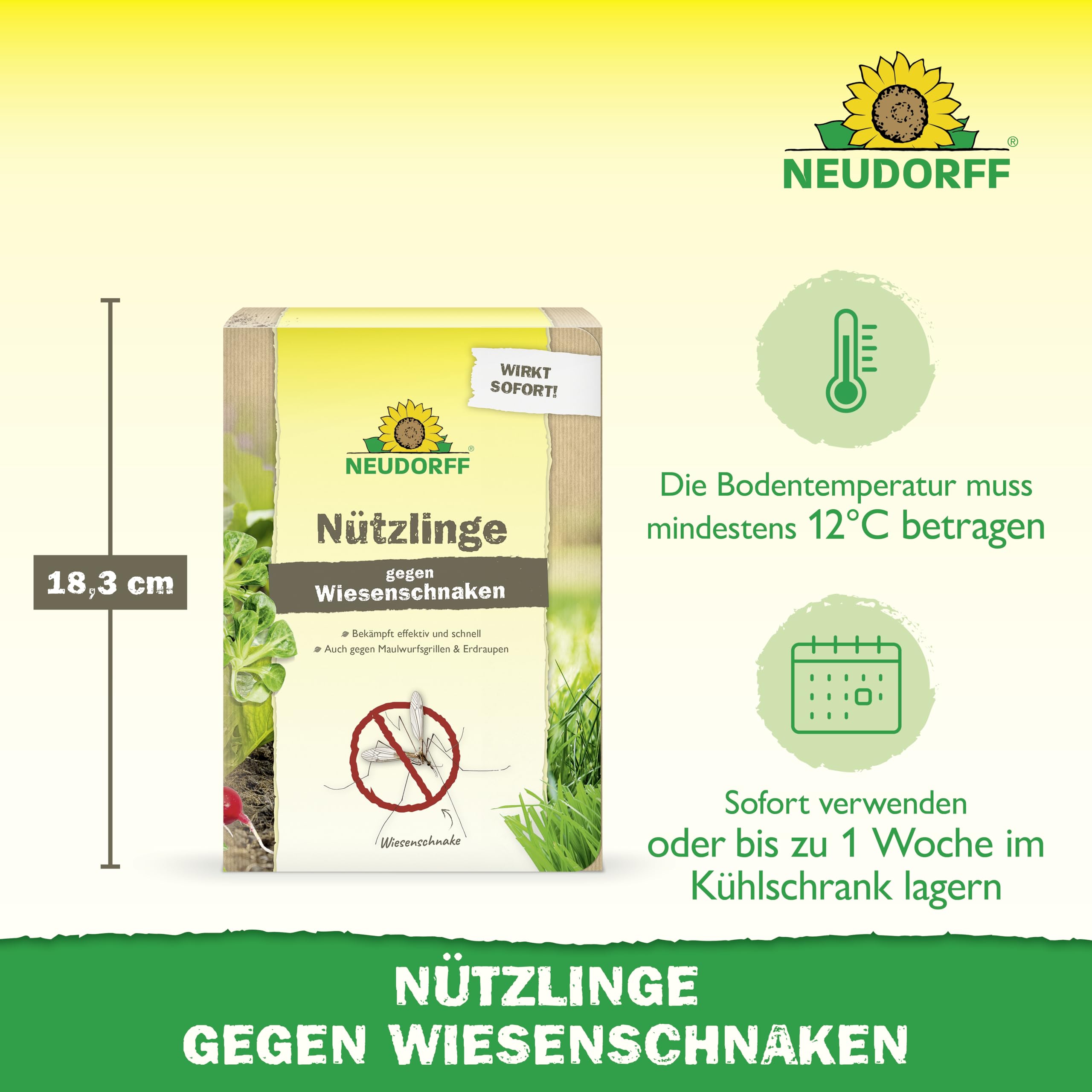 Neudorff Nützlinge gegen Wiesenschnaken – 50 Mio. SC-Nematoden zur natürlichen und schnellen Bekämpfung von Wiesenschnaken, Maulwurfsgrillen und Erdraupen – für 100 m²