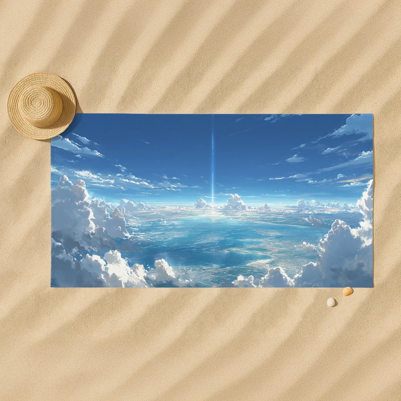Genérico Anime Chłonny Ręcznik Plażowy Świeży Świeży Morze Chmur, Mikrofibra Welur Dotykowy Odpowiedni Na Plażę, Siłownię, Podróż, Ręcznik Do Sauna Plażowego 175 x 110, Niebieski Biały
