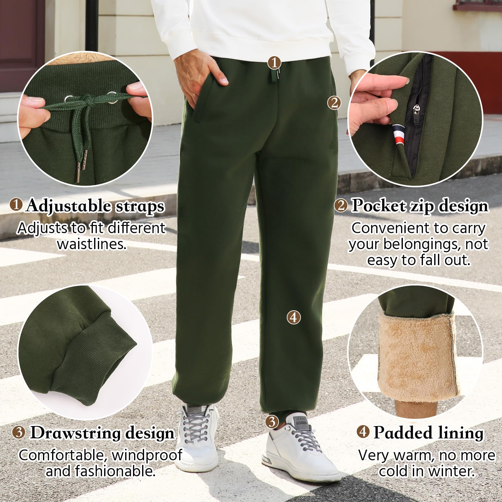 Voqeen Pantaloni Jogging Uomo Pantaloni da Jogger in Pile Sportivi Uomo Pantaloni Casual con Tasche Elastico Vita Coulisse e Tasches Sportswear Pantaloni de Tuta Pile Uomo