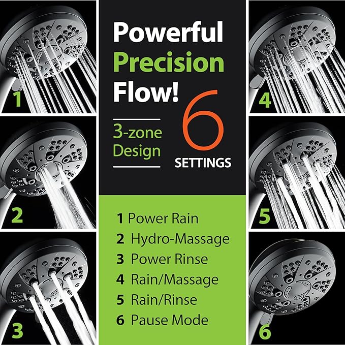 Regadera de Mano AquaDance Alta Presión 6 Funciones Negro Mate con Manguera miniatura 5