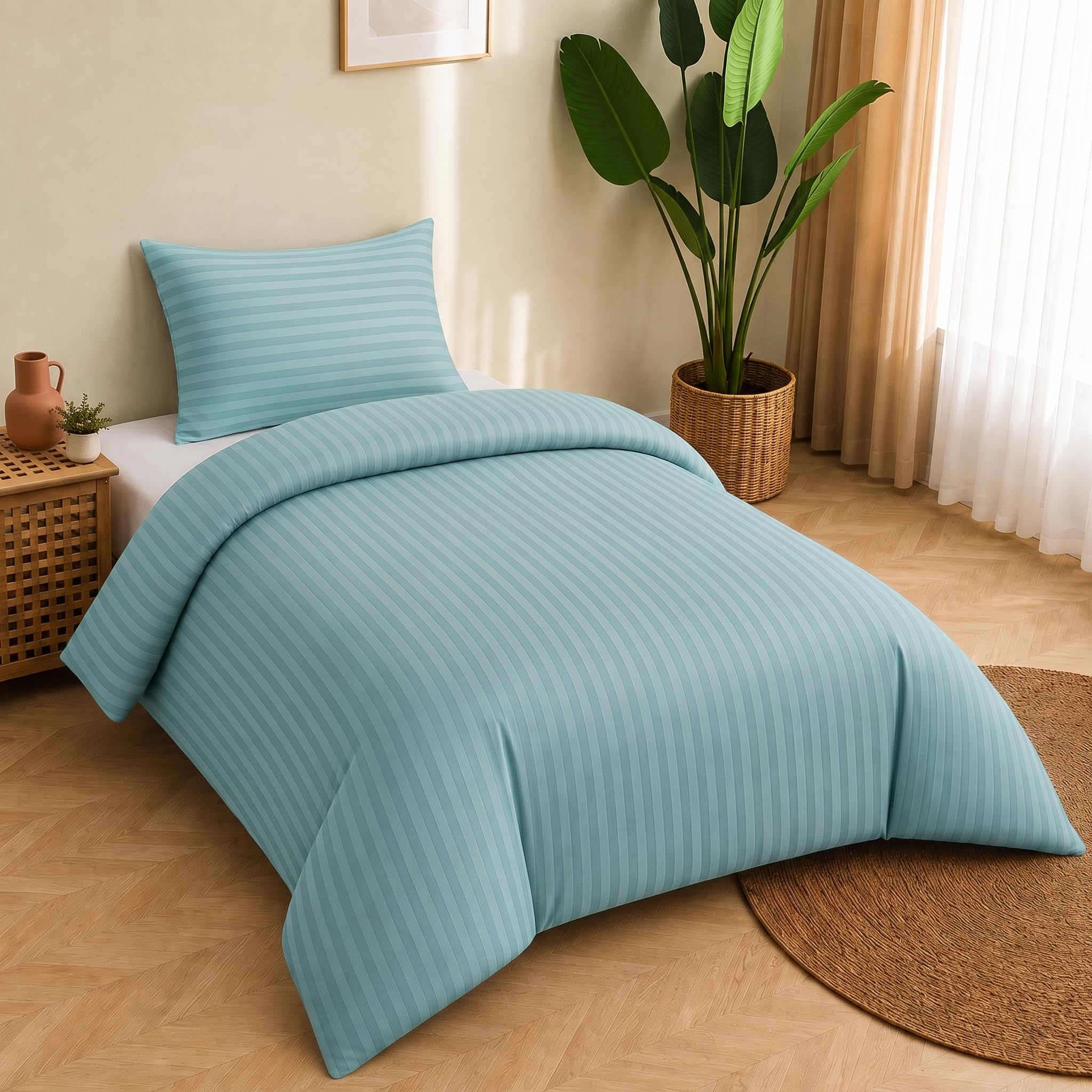 Pamposh Satin Stripe Single Duvet Cover Set - Premium Hotel Quality Quilt Cover Bedding Sets - Hypoallergenic Ultra Soft Microfiber Bed Linen