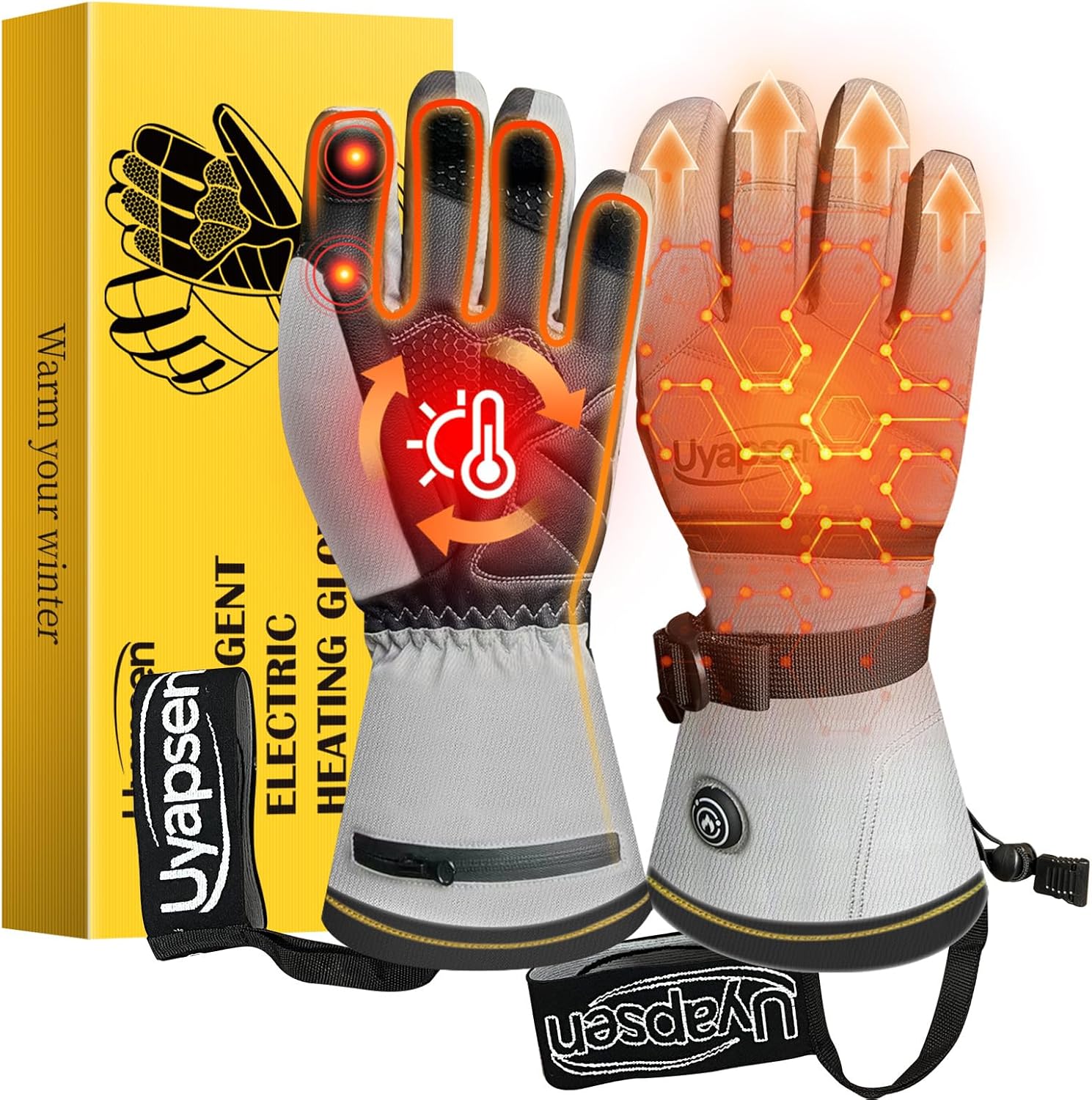 dnrnaw Rechargeable Heated Gloves for Men & Women - 3-Temp Electric Winter Gloves, Waterproof & Touchscreen, 7.5-Hour Heat for Skiing, Motorcycle, Work & Cold Outdoor Activities