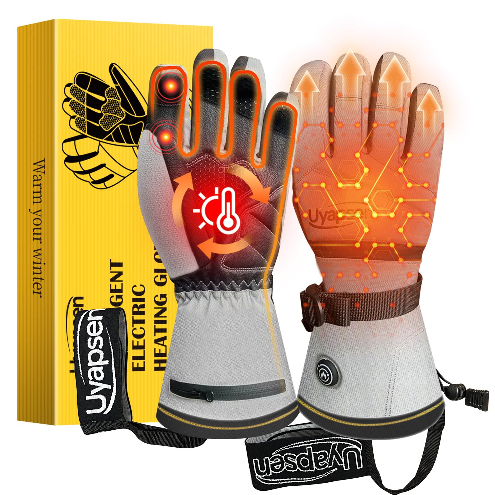 dnrnaw Rechargeable Heated Gloves for Men & Women - 3-Temp Electric Winter Gloves, Waterproof & Touchscreen, 7.5-Hour Heat for Skiing, Motorcycle,