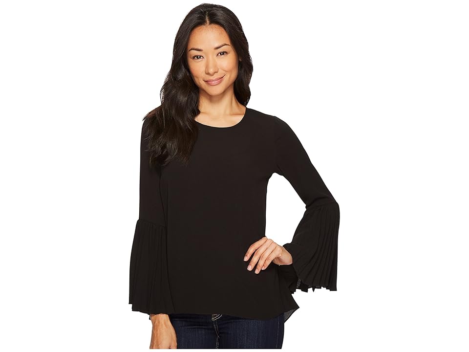 

Vince Camuto Specialty Size Petite Pleated Bell Sleeve High-Low Blouse (Rich Black) Women's Blouse