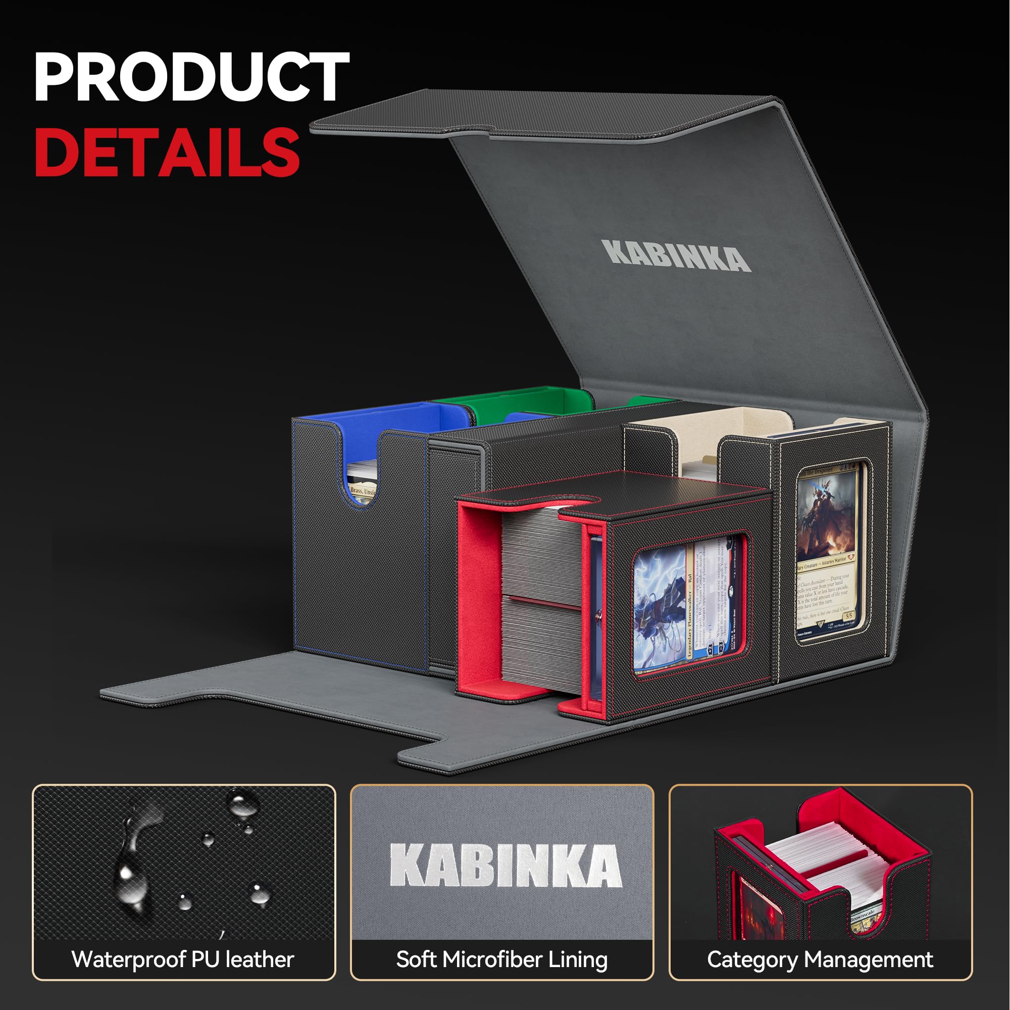 Boîte de rangement pour cartes MTG avec affichage Commander, boîte de rangement 5 en 1 pour cartes à collectionner plus de 400 cartes à double manchon, étui amovible pour cartes TCG/cartes de sport