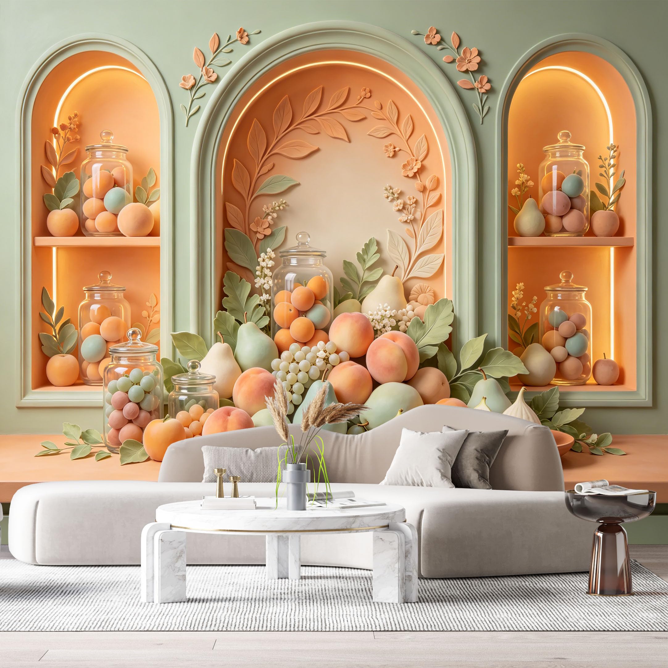 Custom Size Wall Mural Botanical Fruit Still Life 3D Trompe L'Oeil SelfAdhesiveWall Fabric Removable Wallpaper Wall Decor for Living Room Bedroom Bathroom