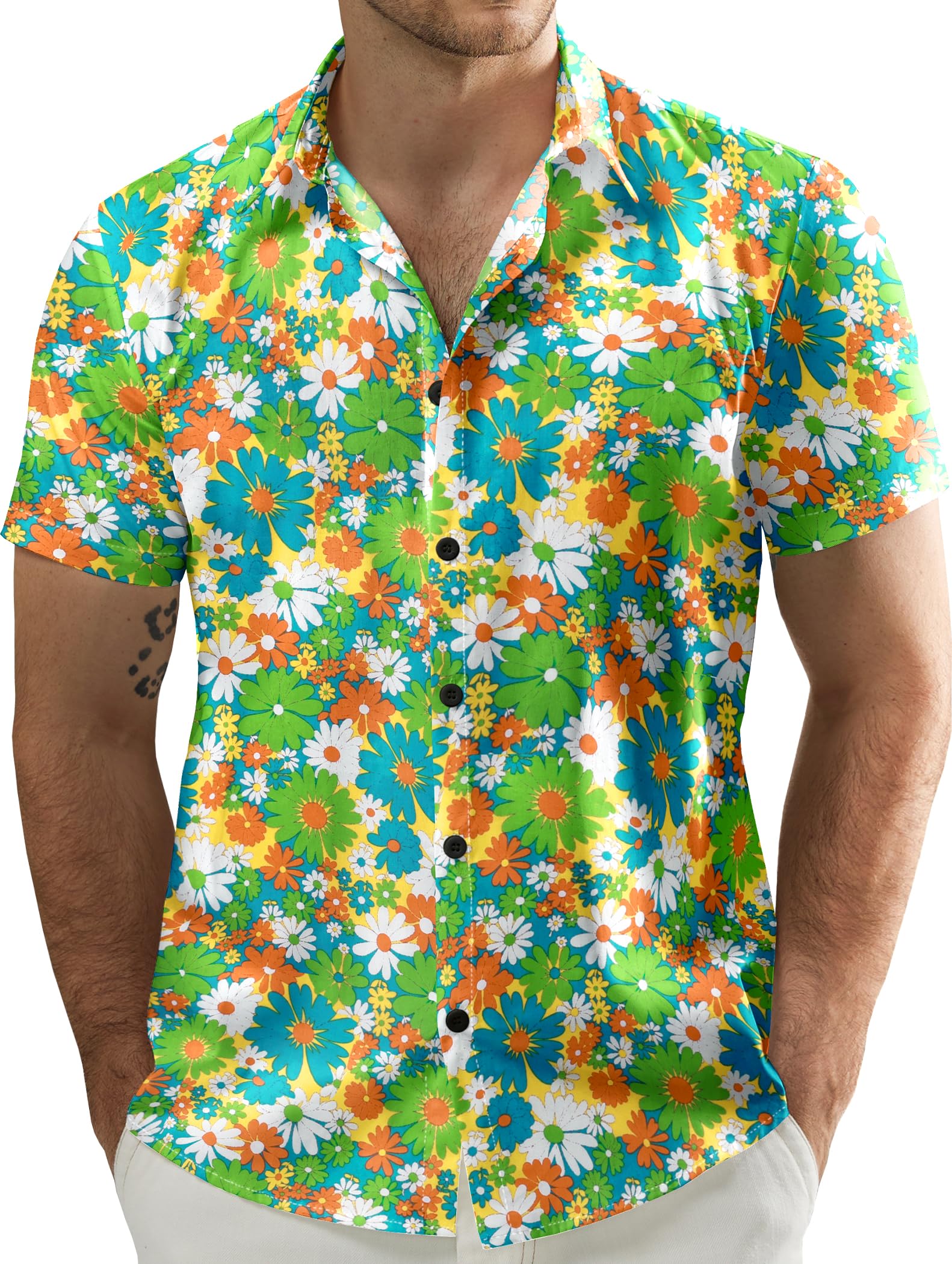 JOGAL Men's Flower Casual Short Sleeve Aloha Hawaiian Shirt