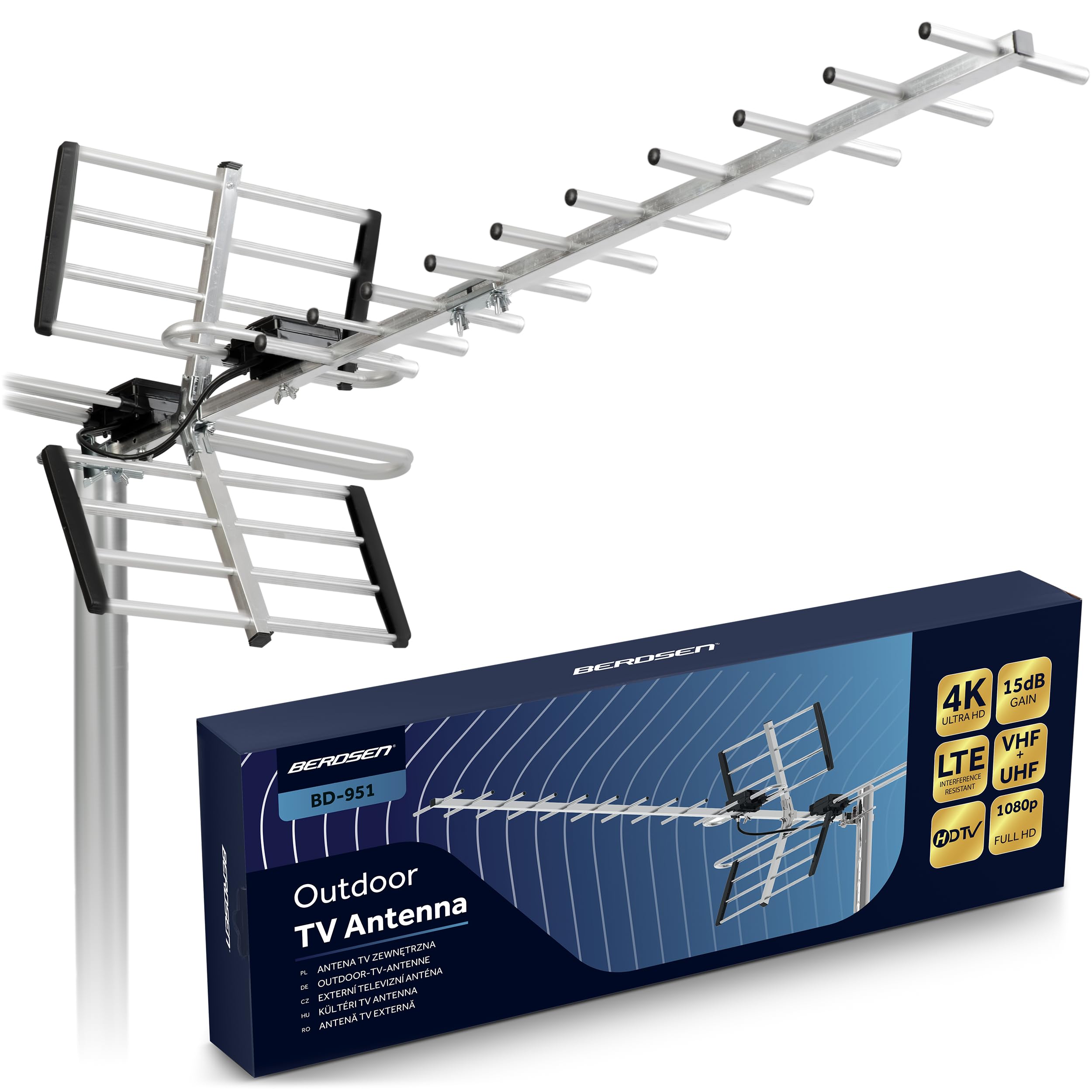 DVB T/DVB T2 antenne, HDTV kamerantenne DVBT2 met versterker, 4,5 m kabel DVB T2 antenne televisie freenet tv binnen buiten ondersteunt 4K 1080p HD VHF UHF alle tv's