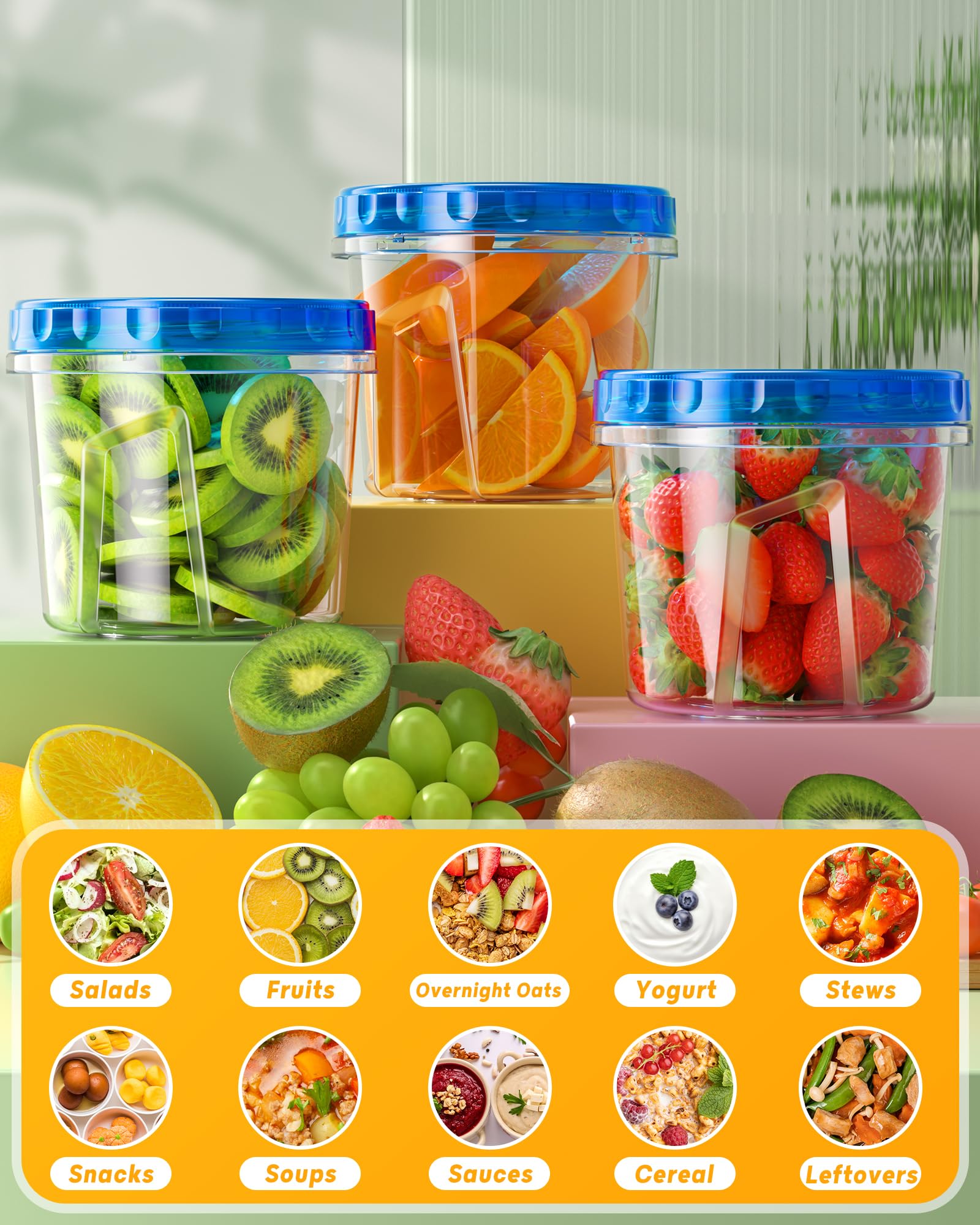 BiuLeon Paquete de 6 recipientes de almacenamiento para congelador de 24 onzas, recipientes de plástico para almacenamiento de alimentos con tapas giratorias, sin BPA y reutilizables, a prueba de
