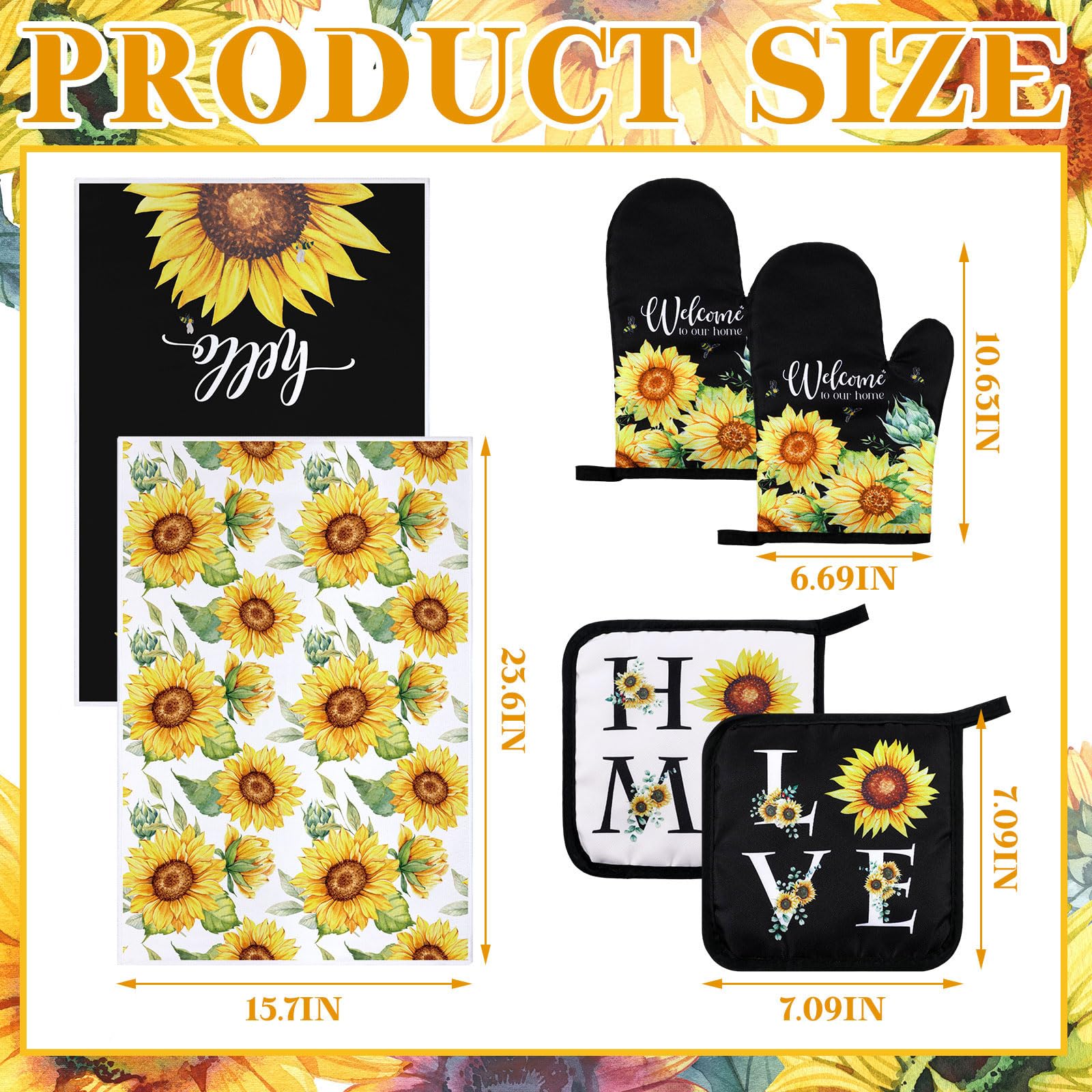 Leinuosen 6-Piece Plaid Sunflower Kitchen Set - Farmhouse Dish Towels, Oven Mitts & Pot Holders | Absorbent & Heat Resistant - View #4
