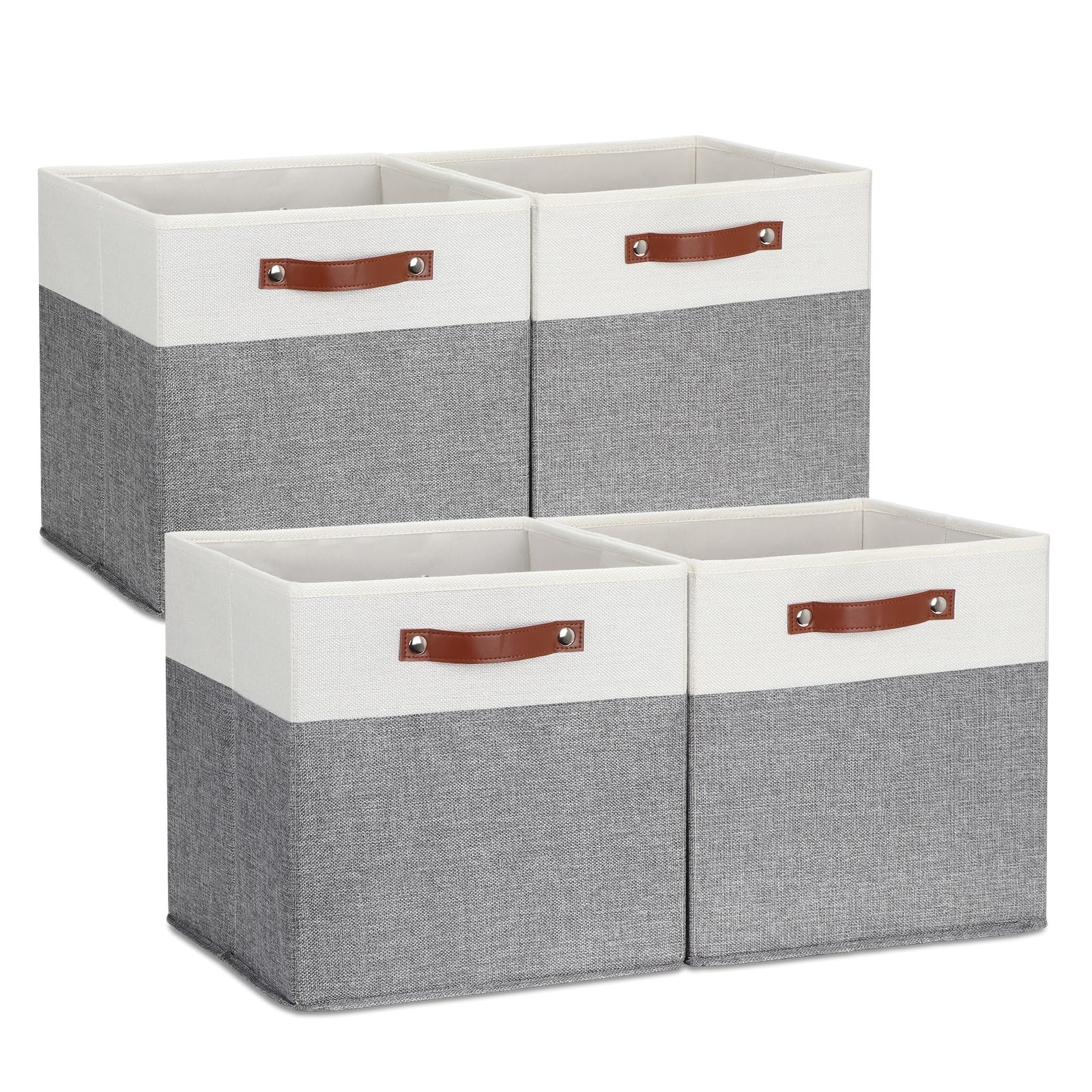 DULLEMELO Storage Cubes 13 inch, Collapsible Sturdy Cube Storage Bins With Handles for Organizing,Fabric Storage Baskets for Shelves Nursery Closet Home Organization (White&amp;Grey-4 Pack)