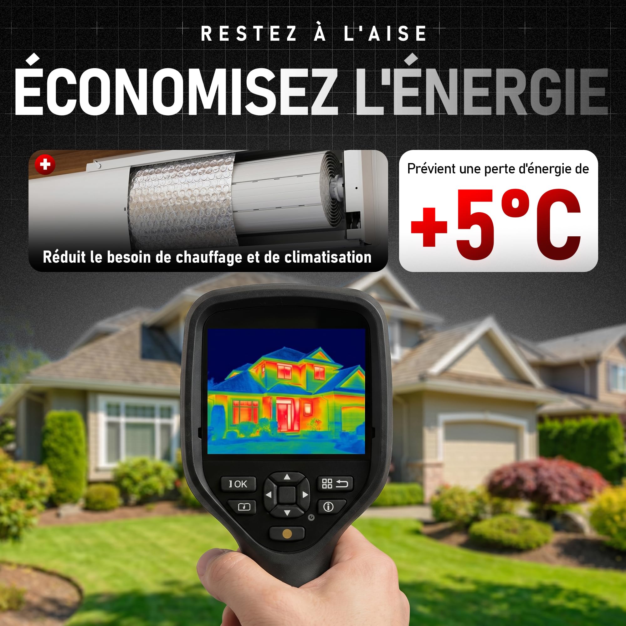 Rouleau Isolant Caisson Volet Roulant Autocollant 5m x 25 cm | Isole Froid, Chaleur et Courants d’Air | Économie d’Énergie & Confort Amélioré (Pack 2)