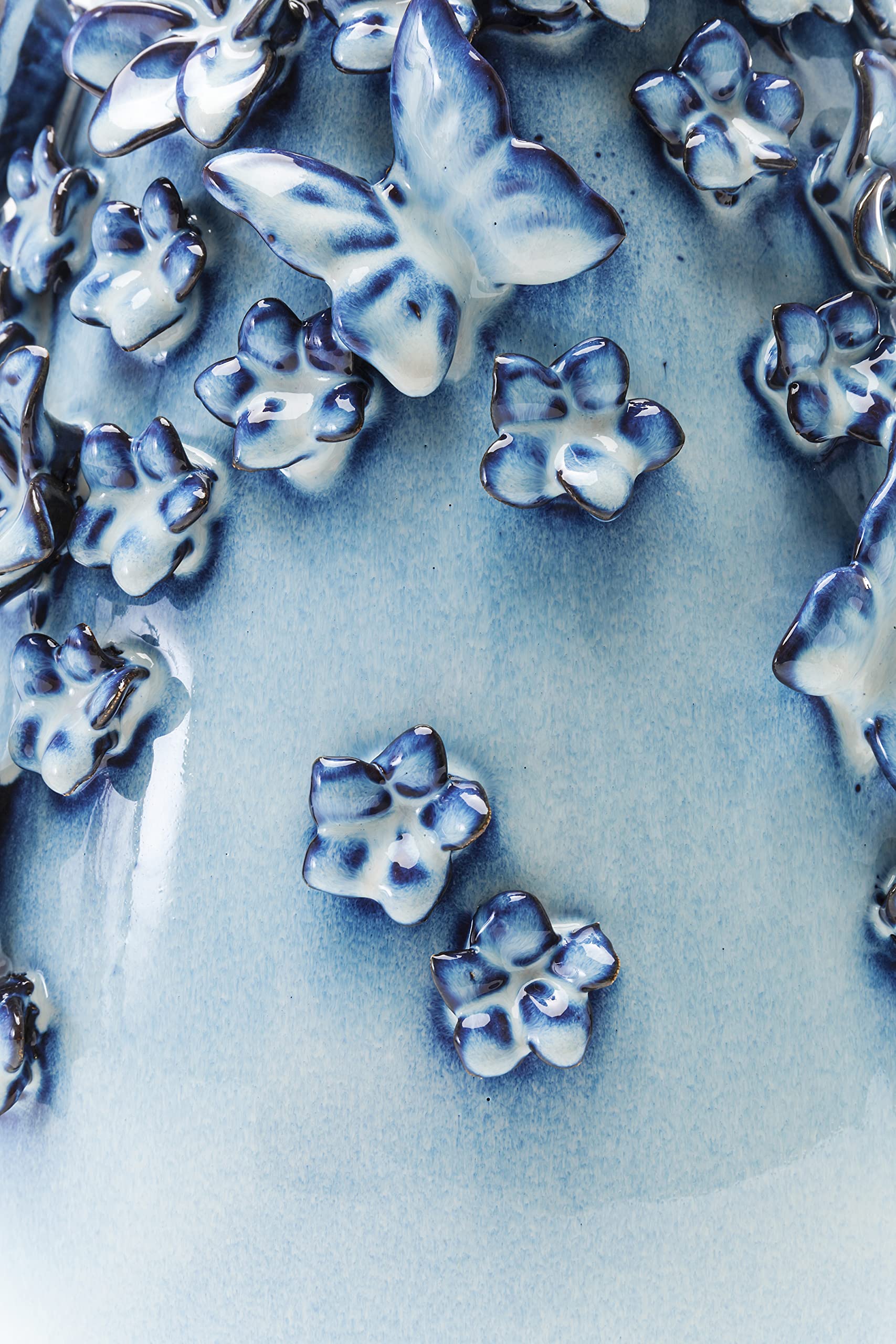 Kare Design Deko Vase Butterflies, hellblau, Keramikvase für Kunstpflanzen, Schmetterling Motiv, 35cm, Quiet Shade-clematis Blue