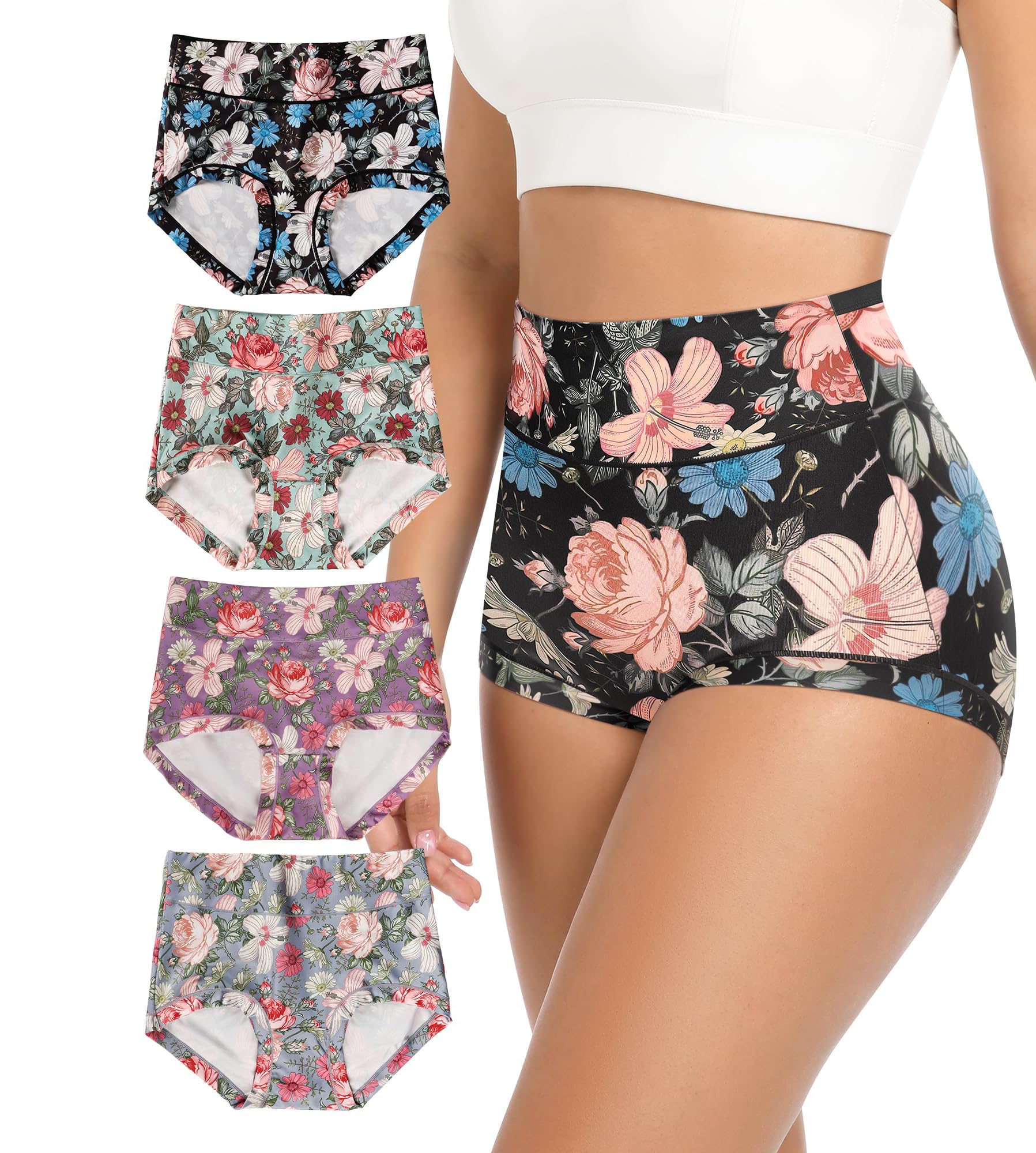 eleg & stilance Women's High-Waist Floral Printed Seamless Panties – Soft & Stretchable Briefs Plus Size Daily Use Innerwear-picture-18