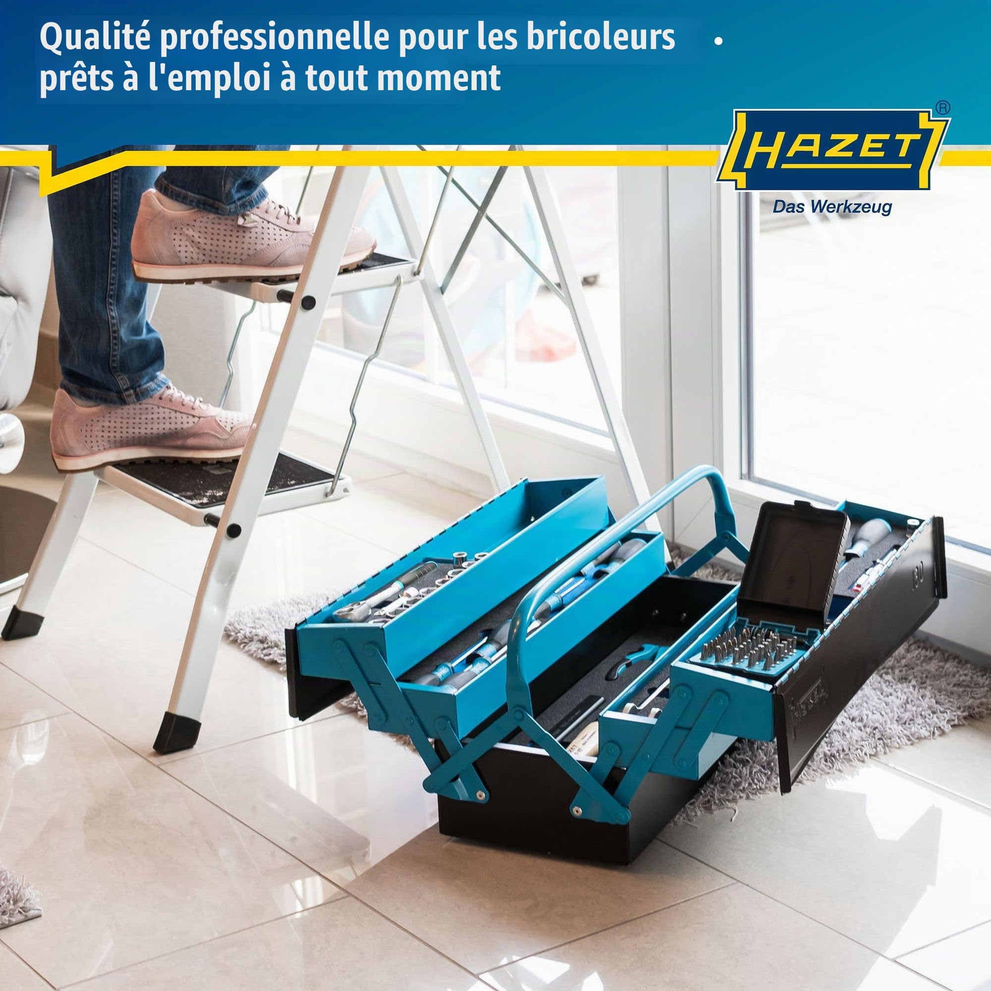 HAZET Caisse à outils métallique 190L | vide | avec compartiment de fond spacieux et 4 compartiments latéraux dépliables | pour un rangement ordonné des outils, etc.