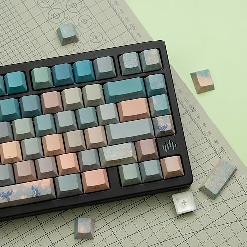 Miniatura 5 de dagaladoo Shine Through - Juego de teclas PBT de doble disparo, 60, 75 por ciento, tinte, 130 teclas, impresión lateral, verdemarrón, tapas de