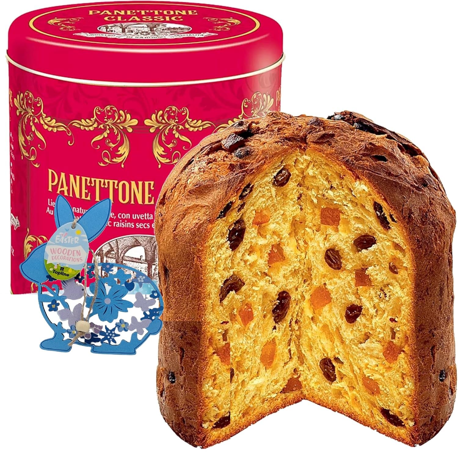 Classic Fruity Panettone Cake Tin for Gifts - Authentic Chiostro Di Saronno Dried Fruity Panettone 1kg. Christmas Cake for Birthday Gifts, Christmas Gifts for Women