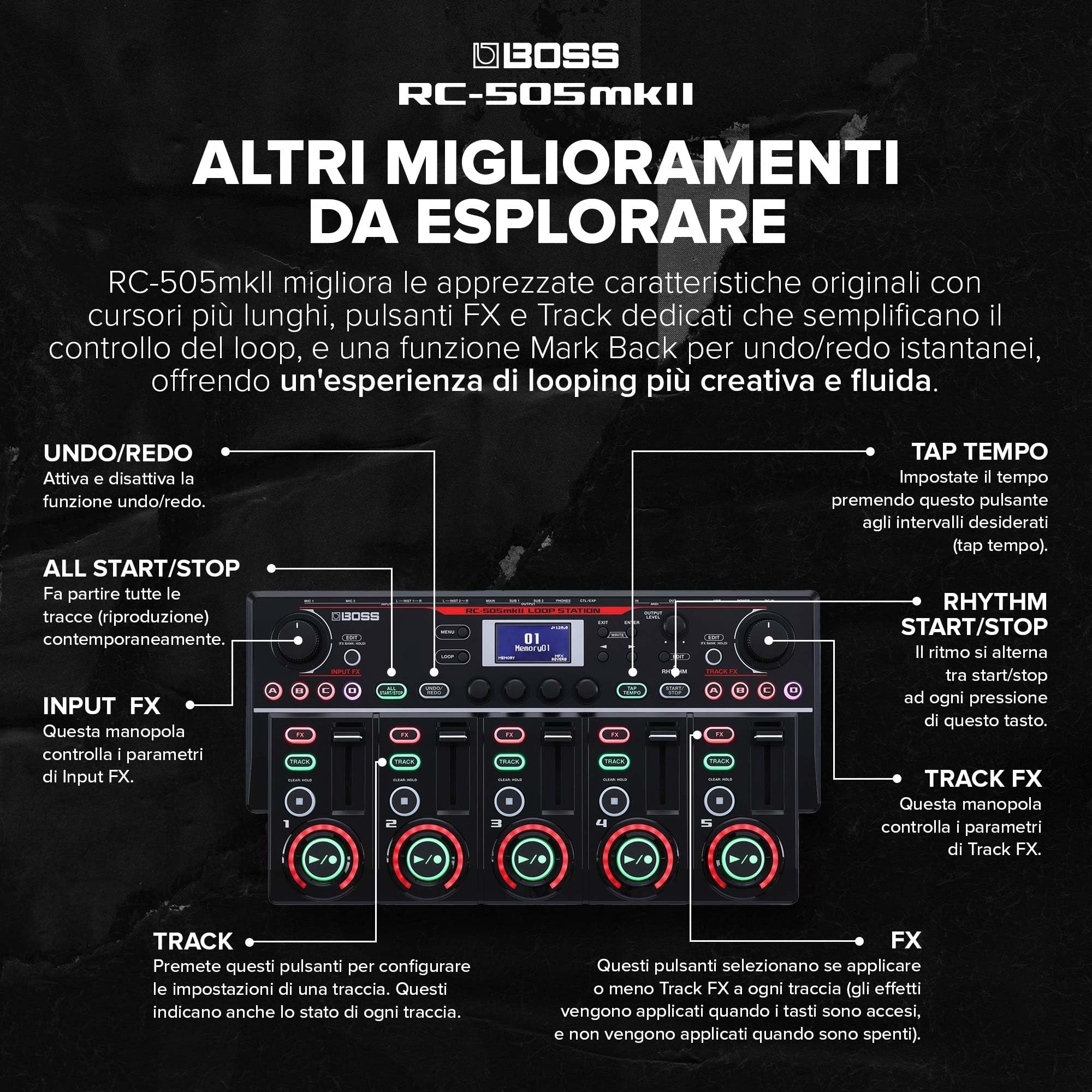 BOSS RC-505mkII Loop Station | Looper da Tavolo Standard del Settore, Aggiornato e Migliorato | 5 tracce di frasi Stereo Simultanee | Vastissima Selezione di Effetti Interni | Cursori affidabili