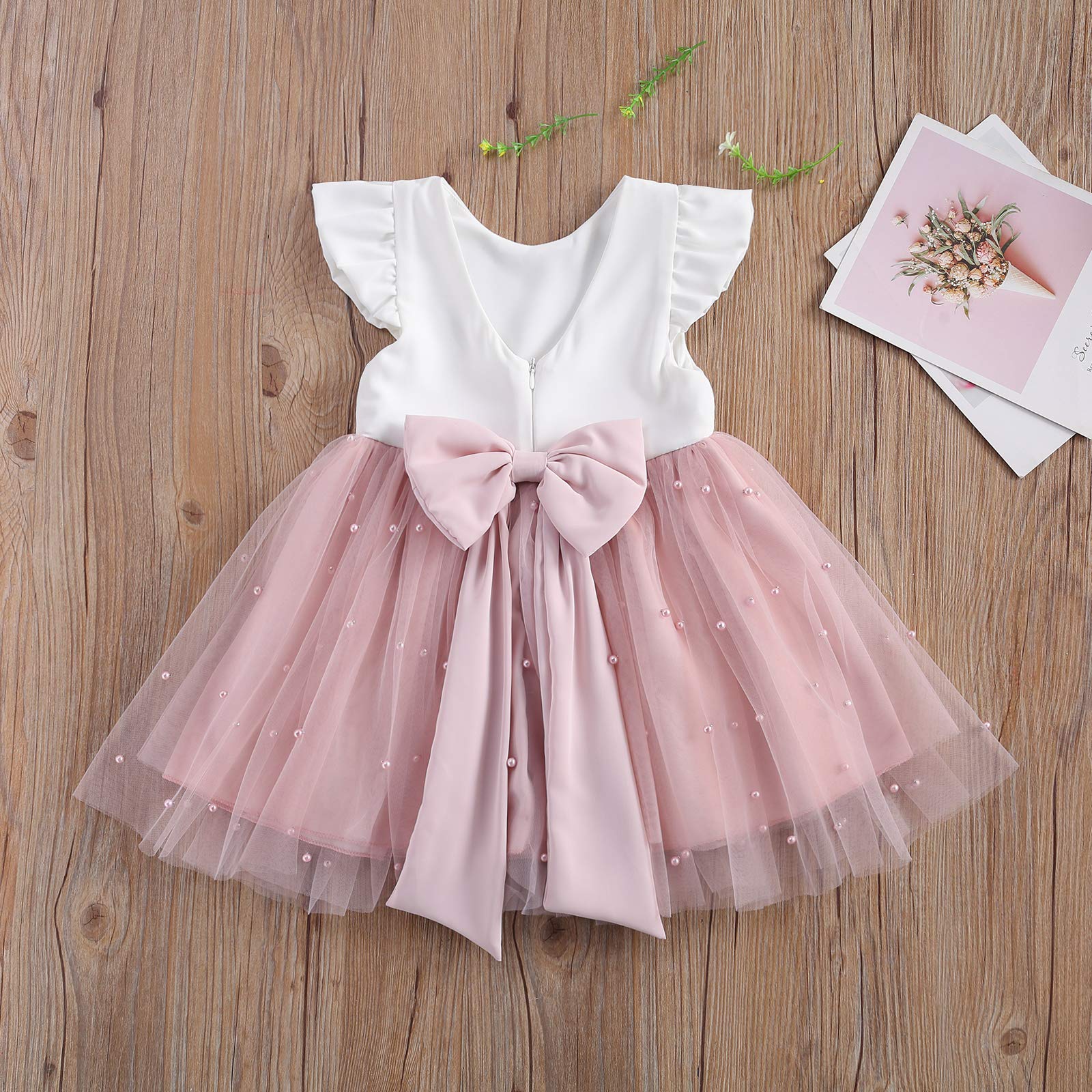 Vestido de Princesa para Bebé Niña Vestido Elegante de Encaje con Bowknot y Volantes Vestidos sin Mangas para Ceremonia Bautizo Boda Cumpleaños