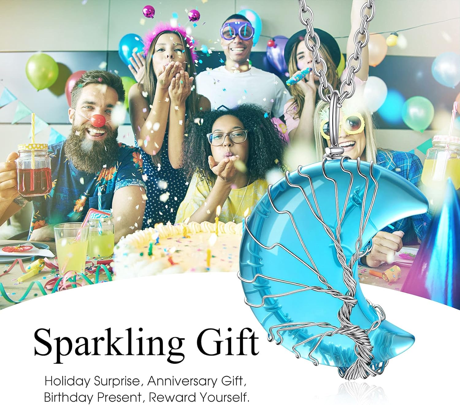 Bestyle Tree of Life Wrapped Healing Crystal Necklaces 12 Month Birthstone Pendant for Women, Crescent/Heart Gemstone Jewelry, Vintage Birthday Gifts/Energy Gift - Image 3