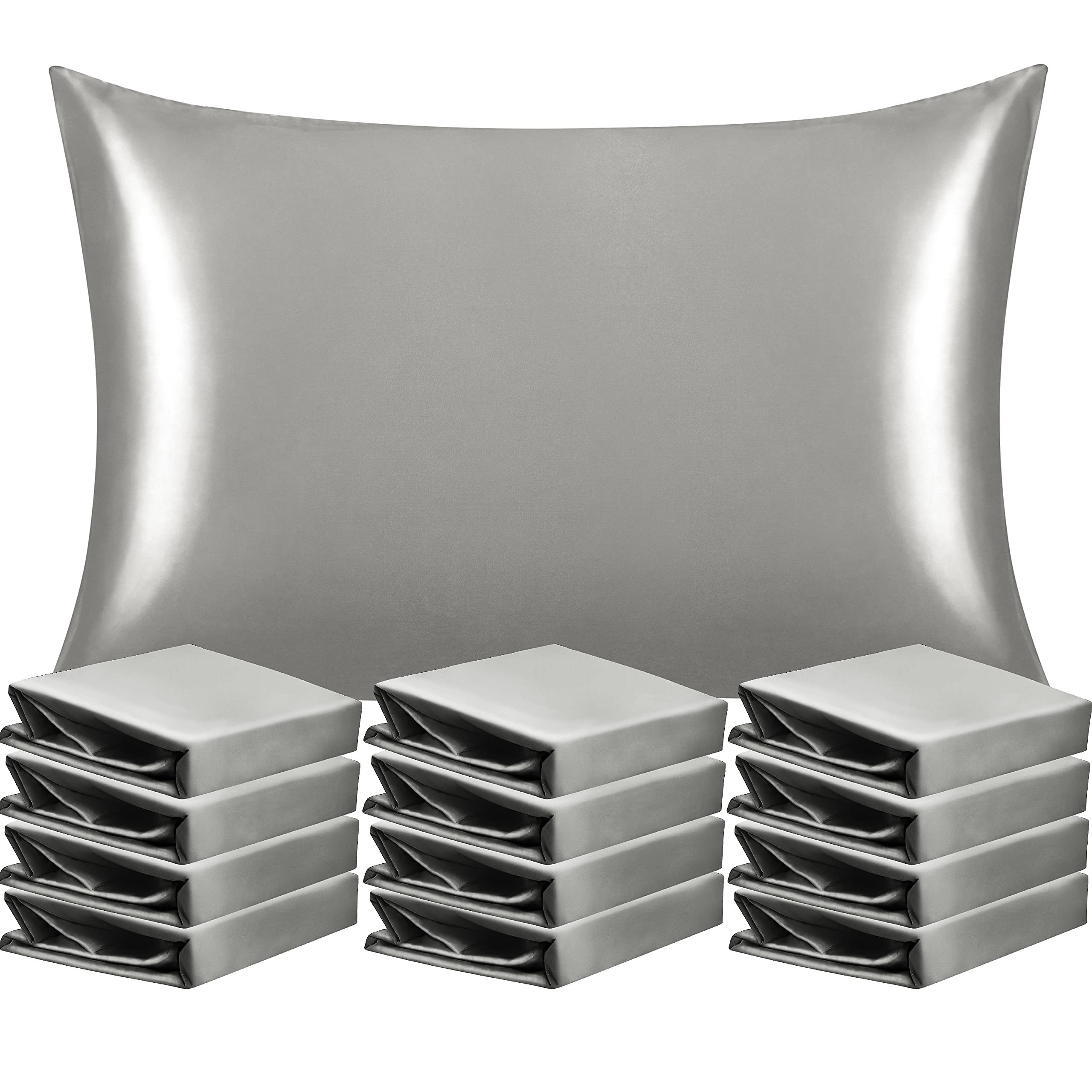 NTBAY12 Pack Satin Standard Pillowcases for Hair and Skin, Luxurious and Silky Pillow Cases with Envelope Closure, 20x26 Inches, GreyOEKO-TEX STANDARD 100