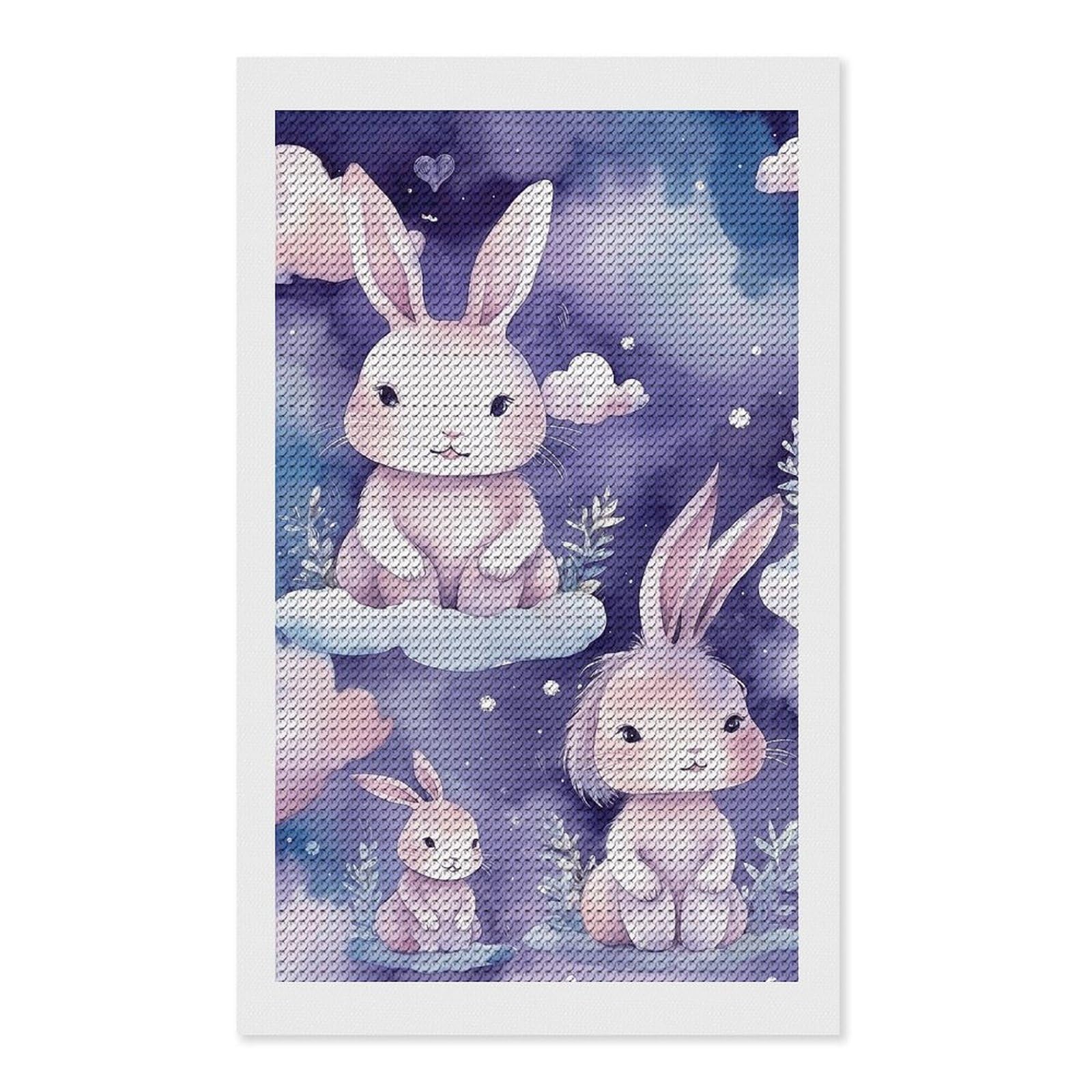 Purple Style Bunny Diamond Art Kits for Adults, DIY 5D Diamonds Painting Kits for Beginner, Round Full Drill Diamond Dots Painting, Diamonds Pictures Gem Art and Crafts Wall Decor 12"x20"