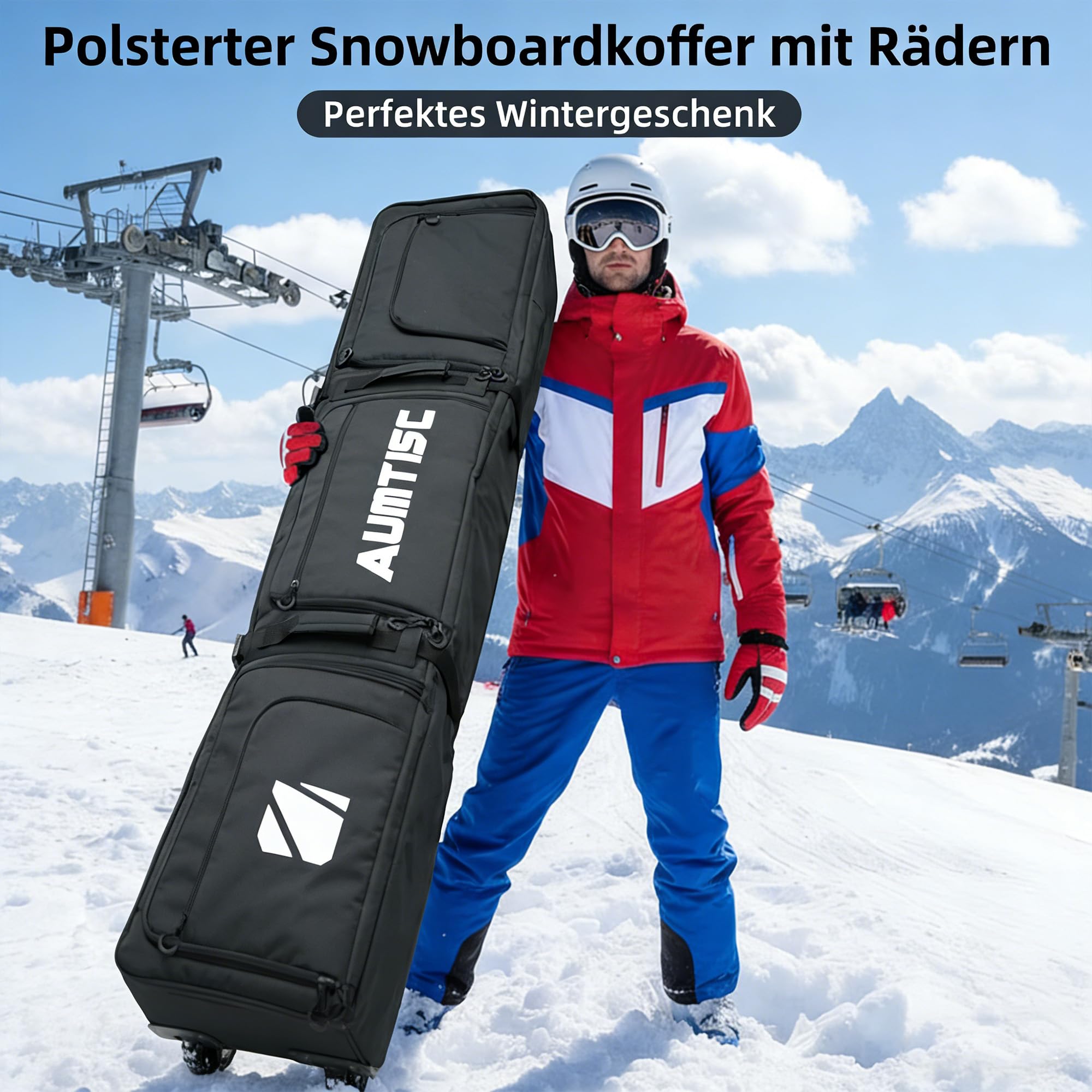 AUMTISC Bolsa de Snowboard con Ruedas Acolchada para Esquís 165-175 cm