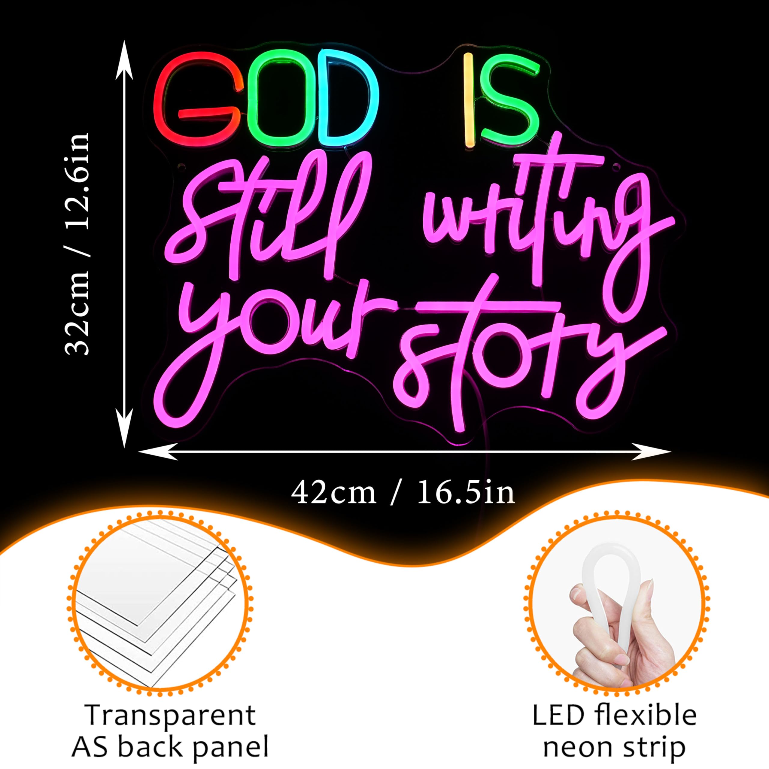LISIGNVE Insegna al neon con scritta in lingua inglese "God Is Still Writing Your Story" alimentata tramite USB, decorazione da parete, dimmerabile, luce al neon a LED, per chiesa, camera da letto