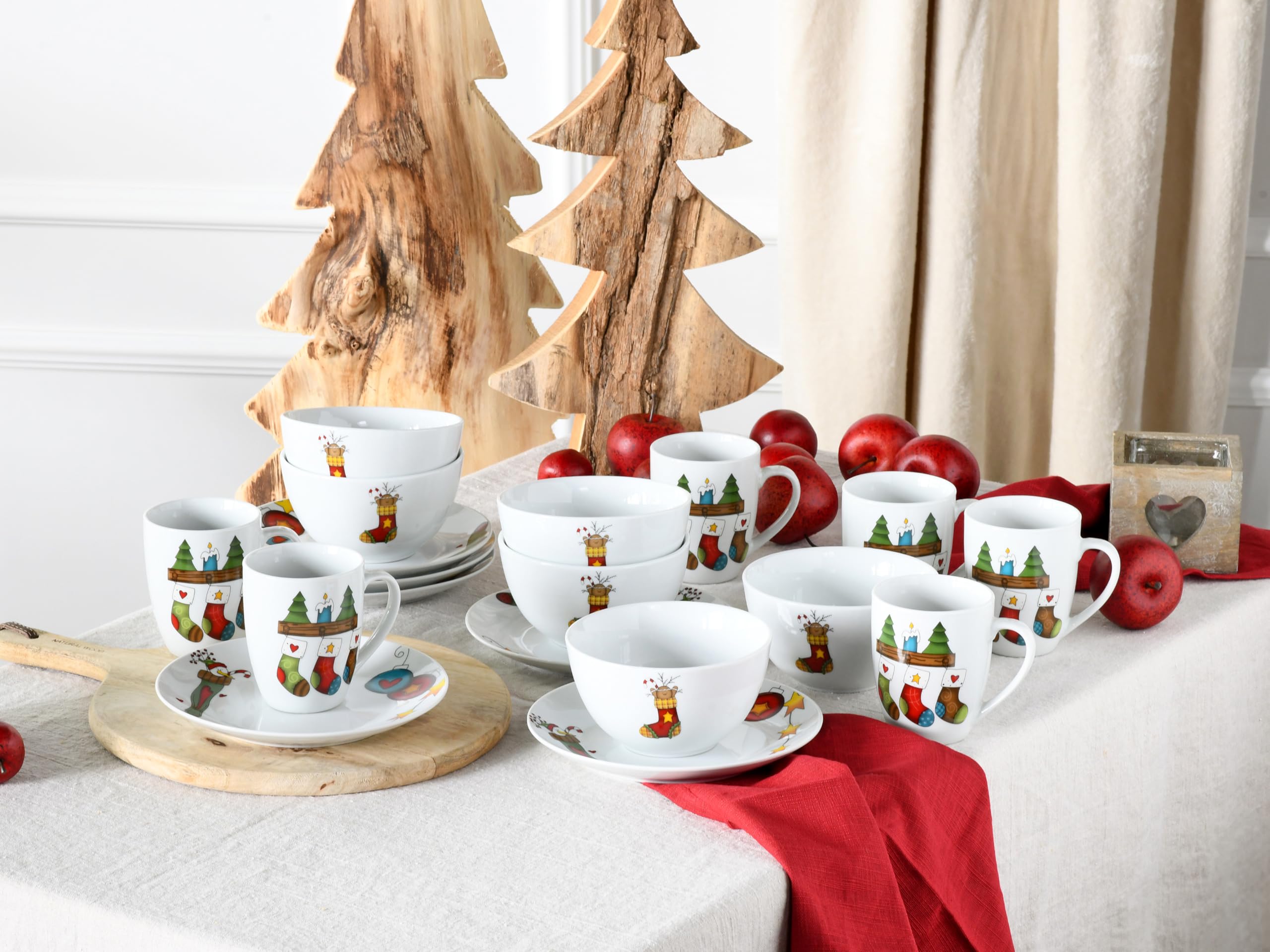 CreaTable, 21844, Serie Luna Socken, 18-teiliges Geschirrset für 6 Personen, Frühstücksset aus Porzellan, spülmaschinen- und mikrowellengeeignet, Qualitätsproduktion