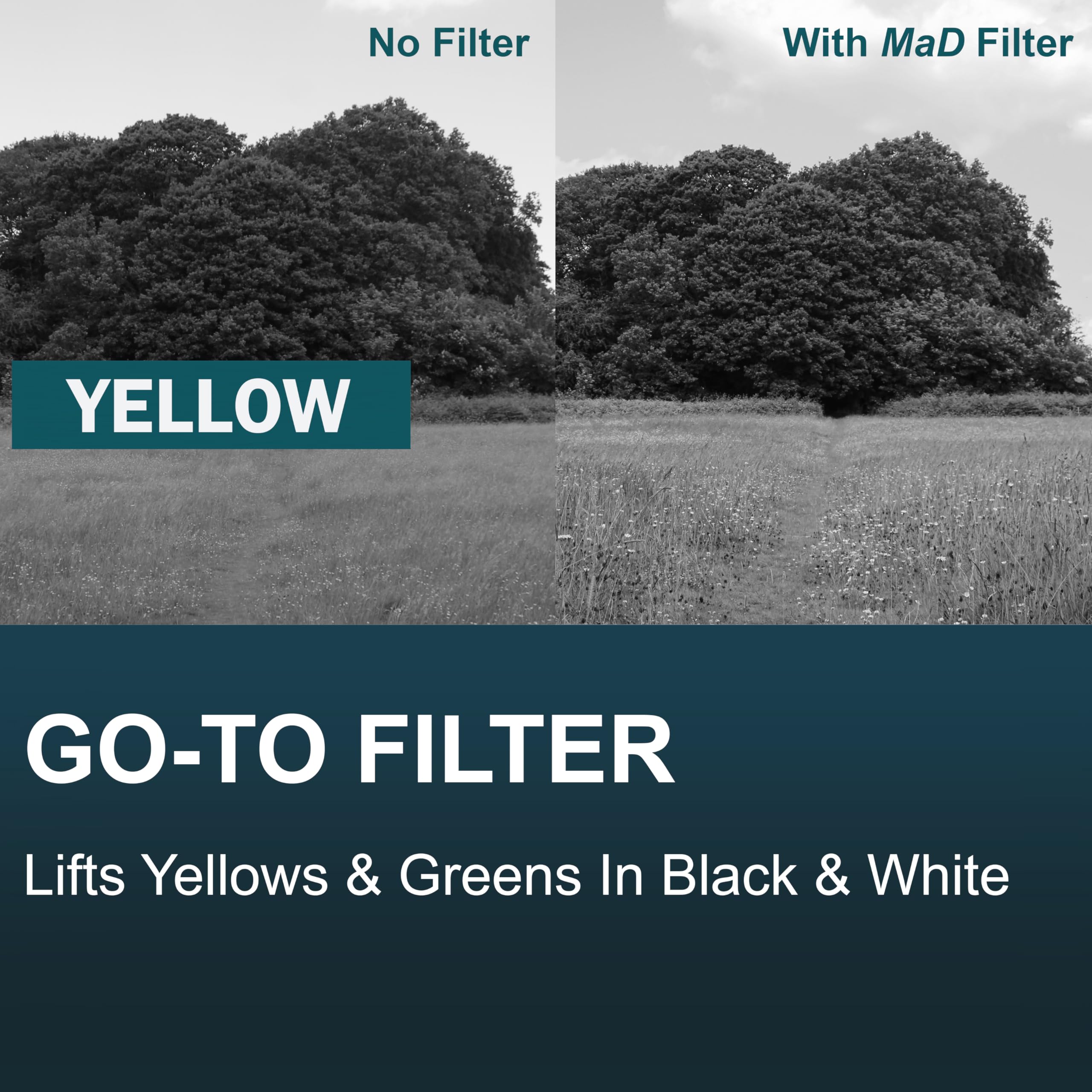 MaD Camera - Filtre de Correction Jaune 58 mm - Réduit l'éblouissement et améliore Le Contraste - Filtre d'objectif d'appareil Photo Premium pour Reflex numériques