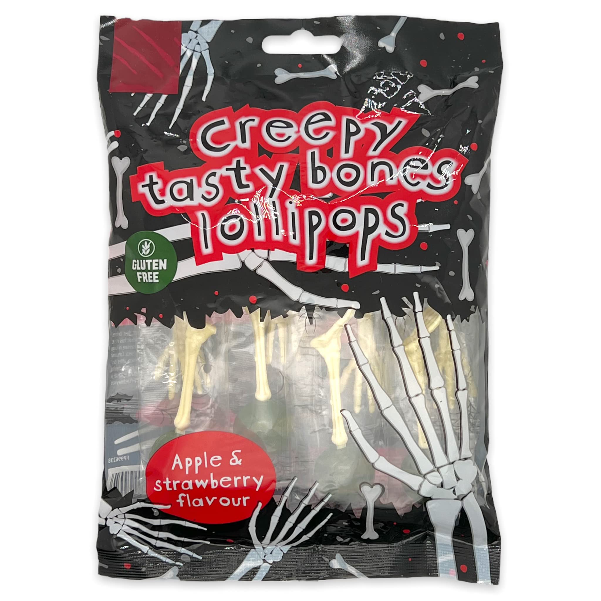 MIK funshopping Bonbons d'Halloween - Petit cadeau effrayant pour fête et snacks terriblement délicieux, bonbons emballés individuellement (sucettes Creepy Tasty Bones, 3 x 80 g)