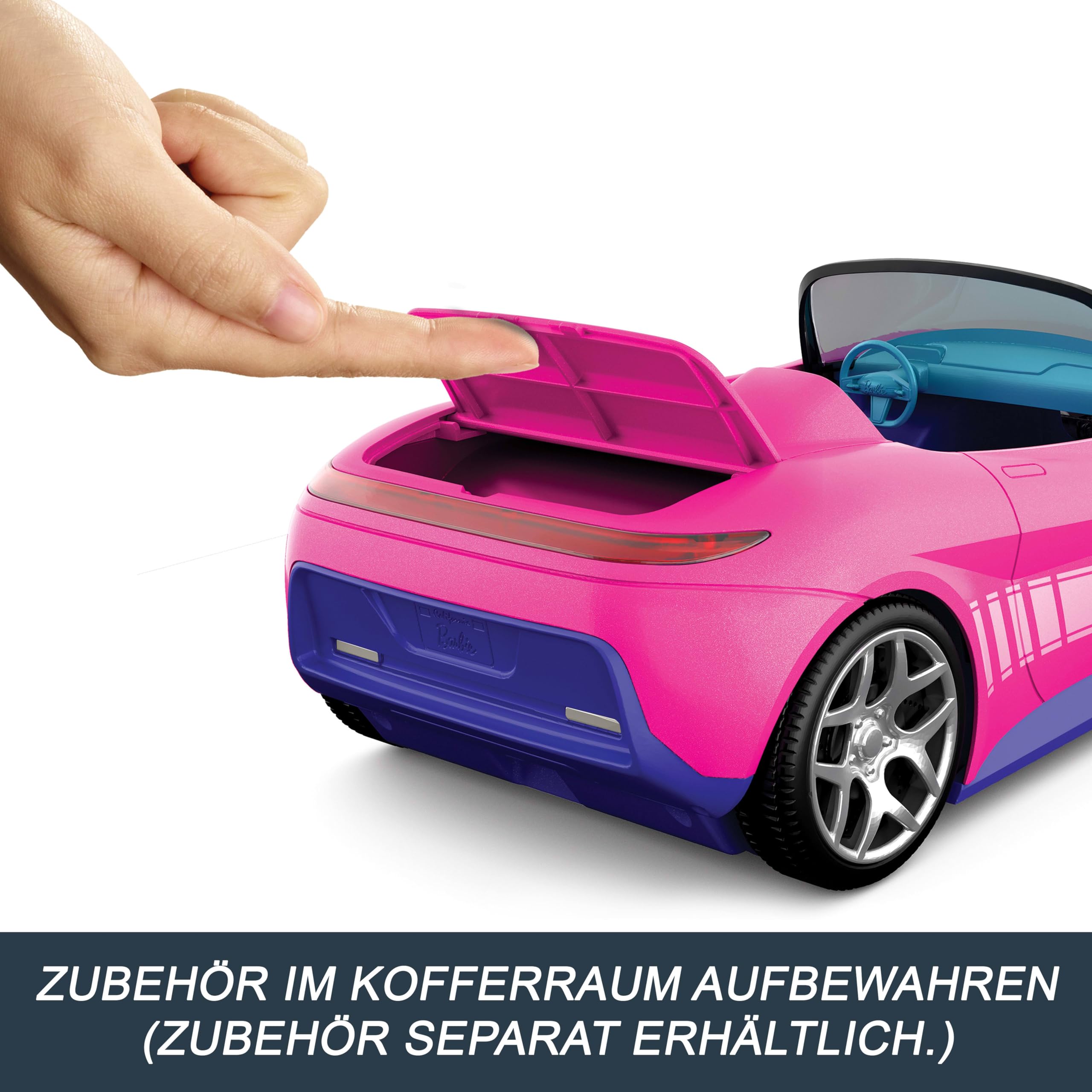 Hot Wheels Barbie Spielzeugauto, ferngesteuertes pinkfarbenes Cabrio, Platz für 2 Barbie-Puppen und Kofferraum lässt sich zum Aufbewahren von Zubehör öffnen, JBH05
