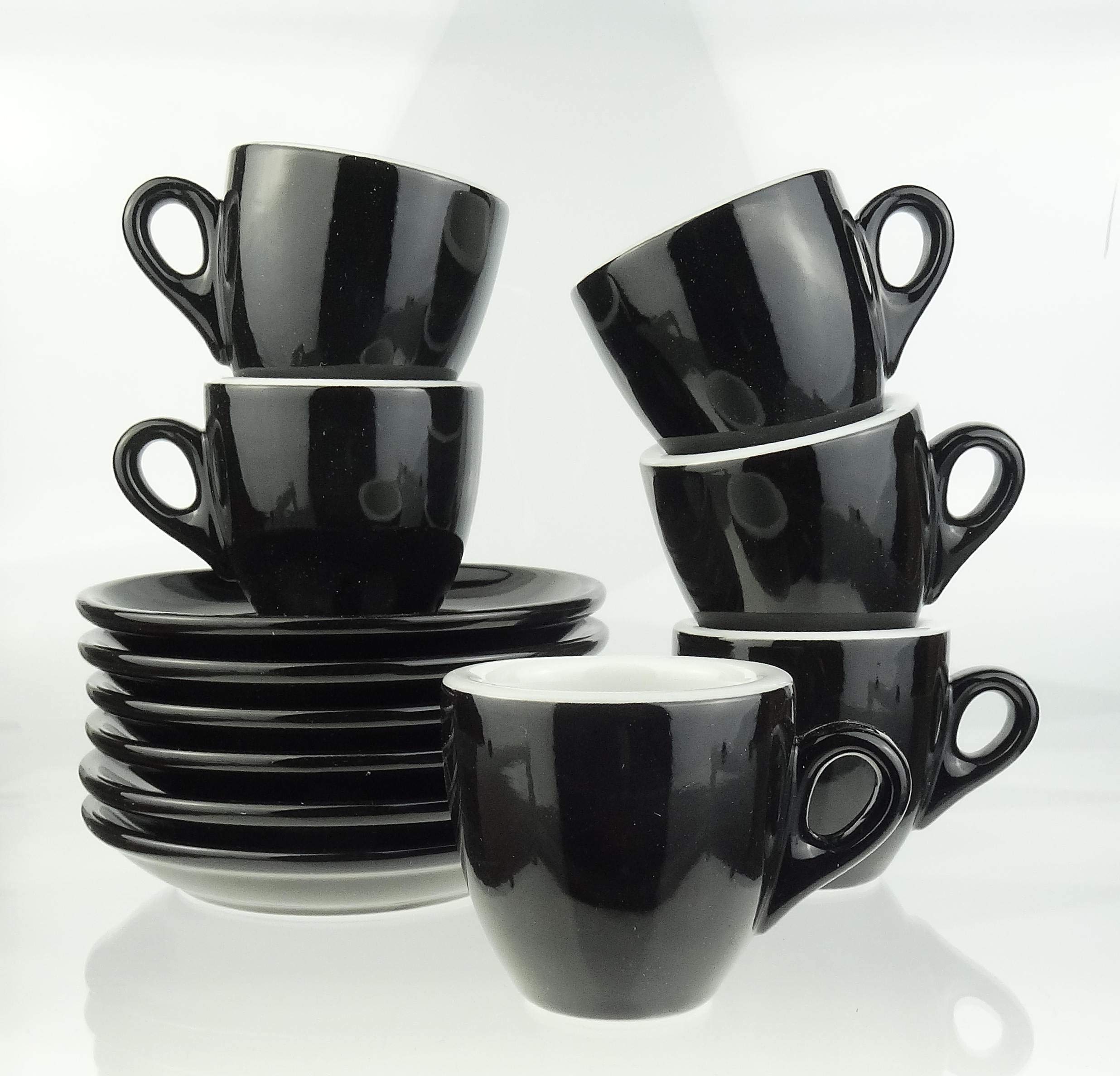 Extra dickwandige Espressotassen | 0,8 cm Wandstärke | Farbe: schwarz | 6 Tassen + 6 Untertassen