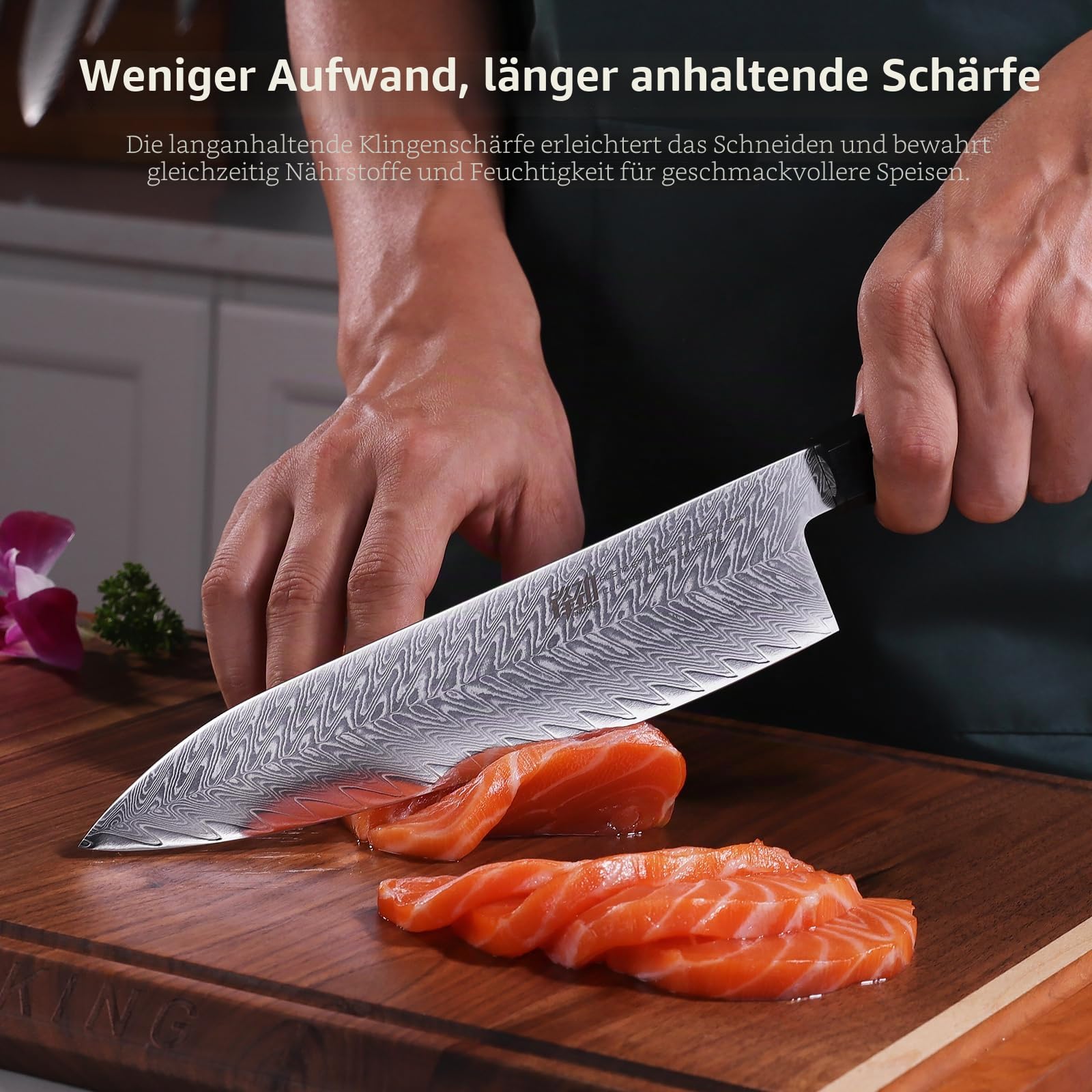 FINDKING Gyuto Kochmesser Damaszenerstahl 21cm Japanischer Stil Samurai | Damaststahl, japanischer Stil, vielseitiges Kochmesser, scharfe Klinge, Fleisch Gemüse Fisch, Profi-Küche, Samurai Serie
