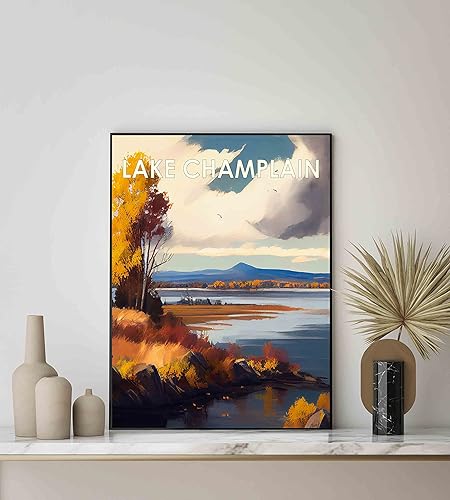 Miniatura 3 de Póster del lago Champlain con impresión artística para pared, pintura decorativa de paisaje retro, obra de arte para decoración de cabaña de granja