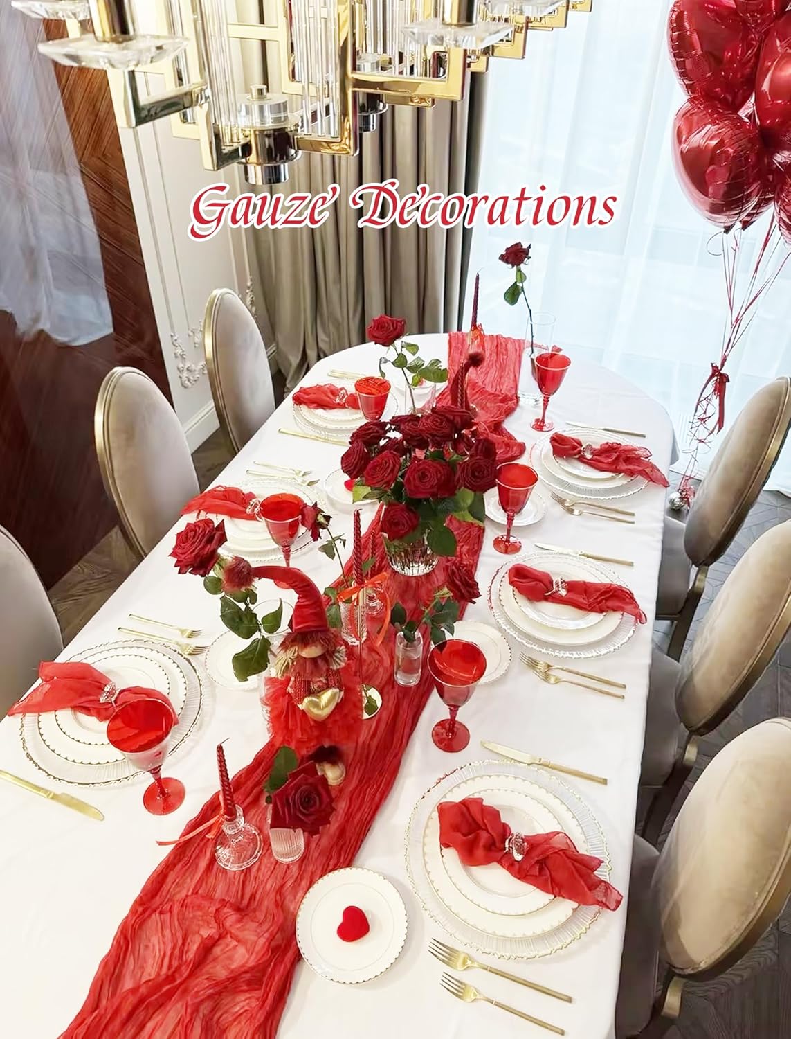 20 Pack Cheesecloth Table Runner Red, Rustic Boho Gauze Fabric Table Runner Romantic Table Runner for Wedding, Festival, Birthday, Anniversary, Dinner and Outdoor Events (17.7 x 108 inch)