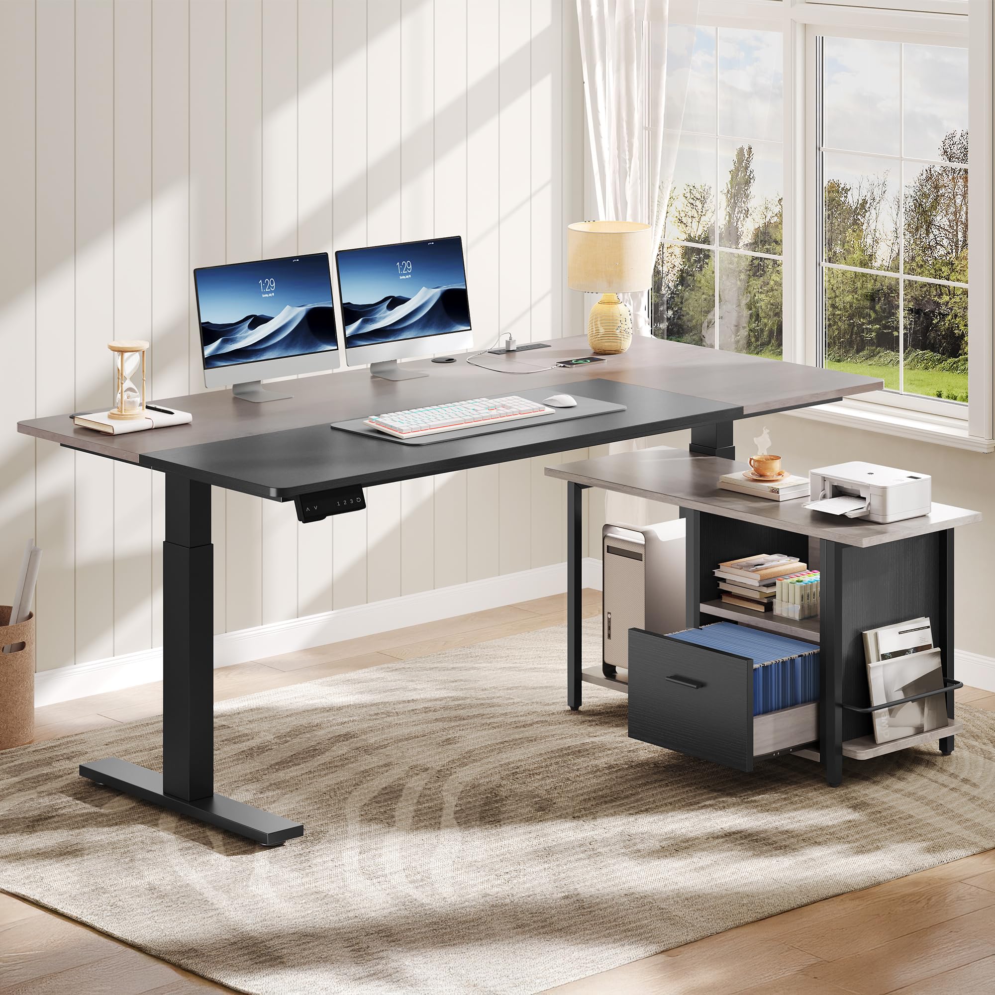 YITAHOME L Shaped Standing Desk with Power Outlets, 70.1" Electric Standing Desk Adjustable Height Sit Stand Corner Standing Desks Executive Desk with