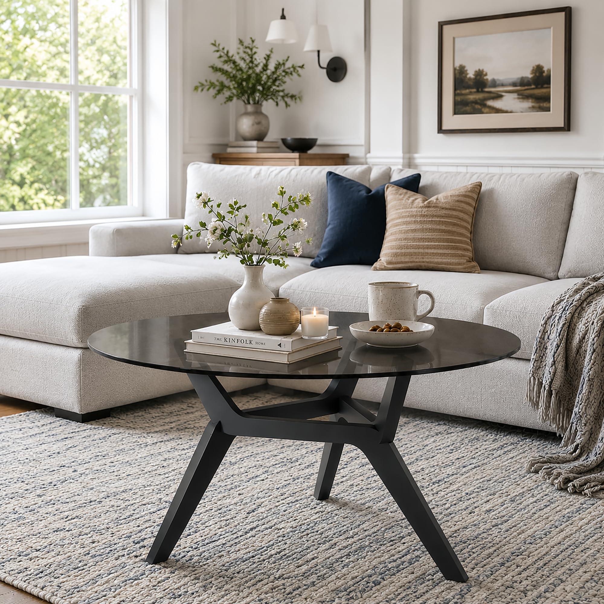 Vlsrka 80cm Glas Couchtisch Rund, Wohnzimmertisch, Moderner Sofatisch
