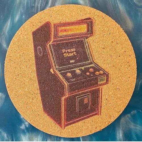 Miniatura 6 de Juego de 6 posavasos de corcho de 4 pulgadas, tablero de dardos retro, pinball, tarjetas y fichas, billar, controlador de juego Evolution y diseños